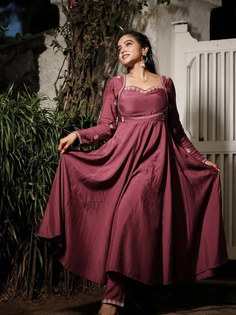 Elegant Silk 3 Piece Anarkali Suit Set for Festive and Family Occasions