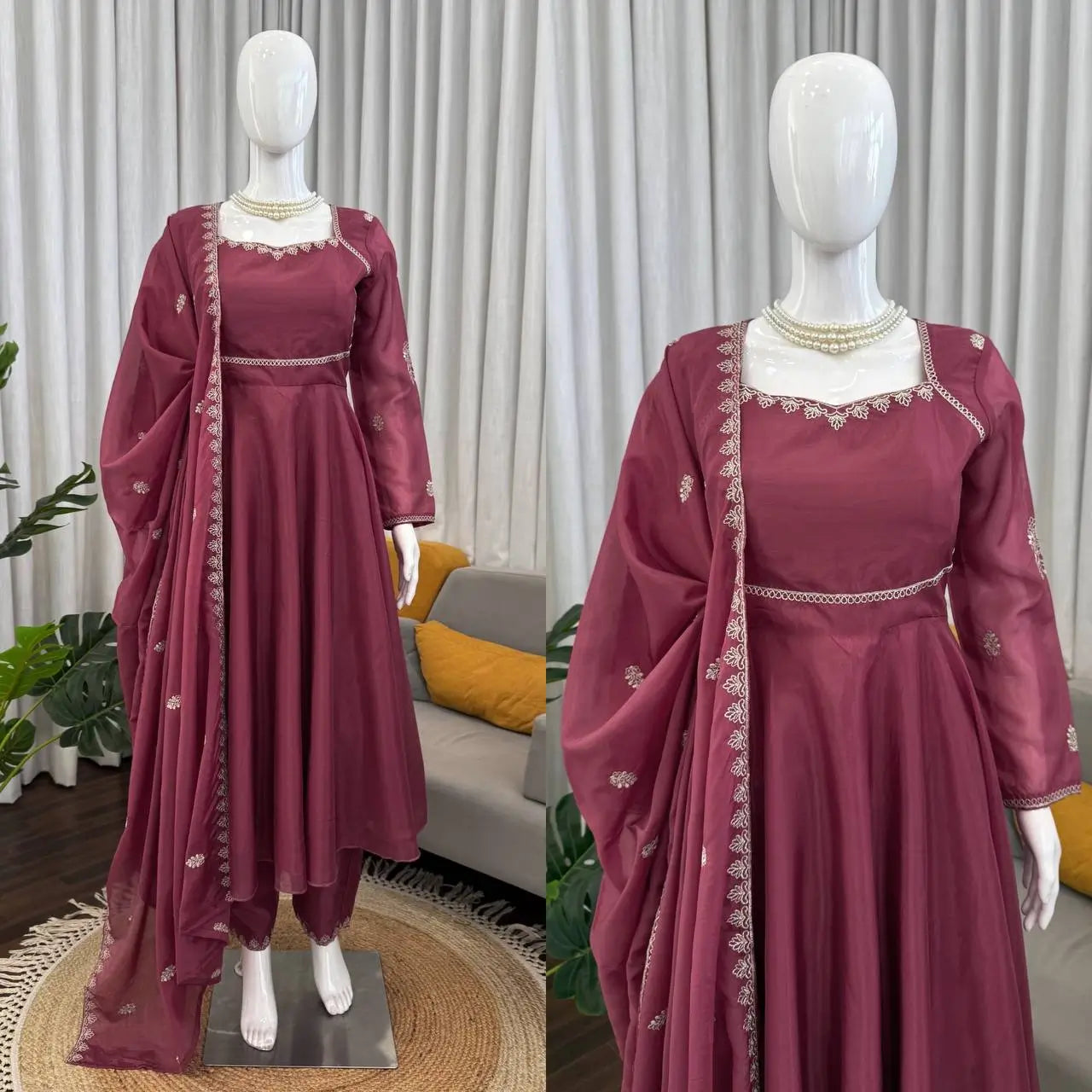 Elegant Silk 3 Piece Anarkali Suit Set for Festive and Family Occasions