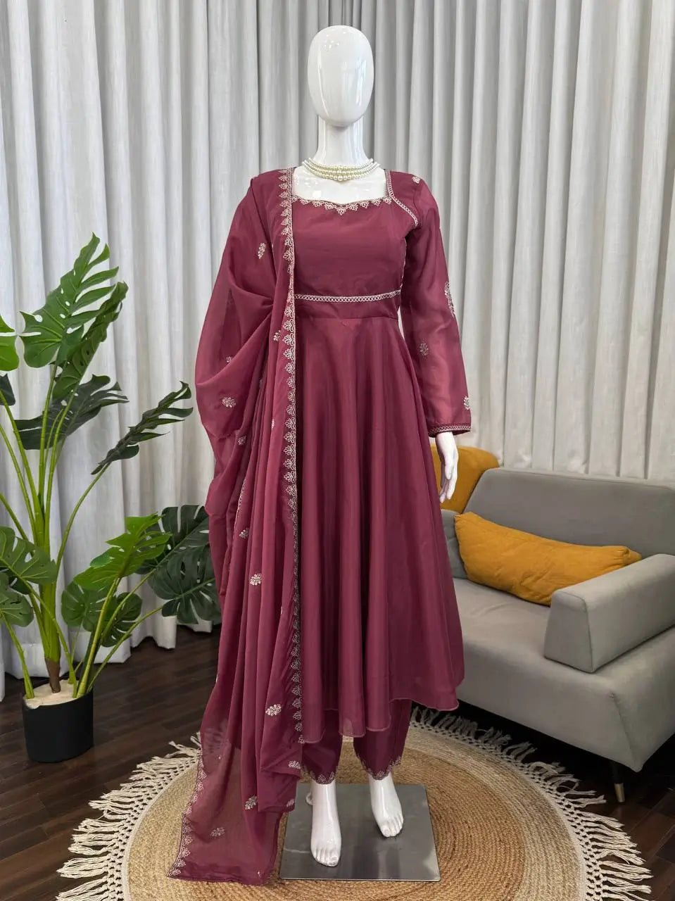 Elegant Silk 3 Piece Anarkali Suit Set for Festive and Family Occasions