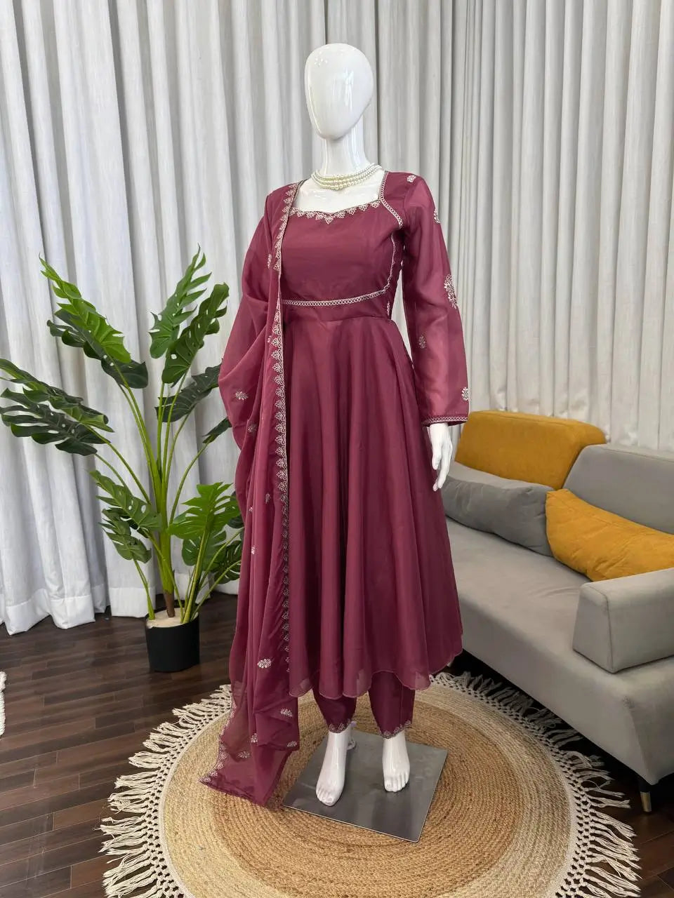 Elegant Silk 3 Piece Anarkali Suit Set for Festive and Family Occasions