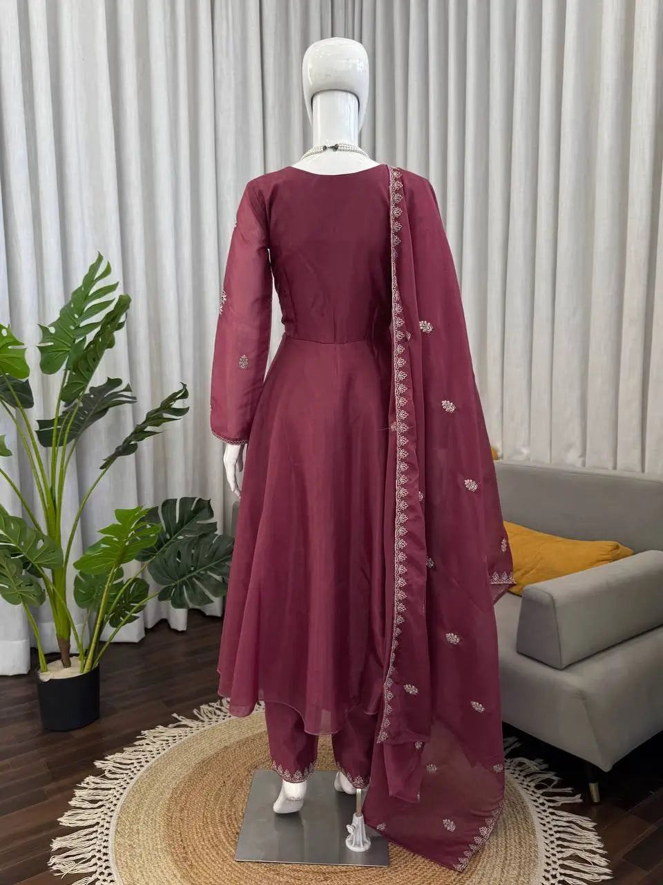 Elegant Silk 3 Piece Anarkali Suit Set for Festive and Family Occasions