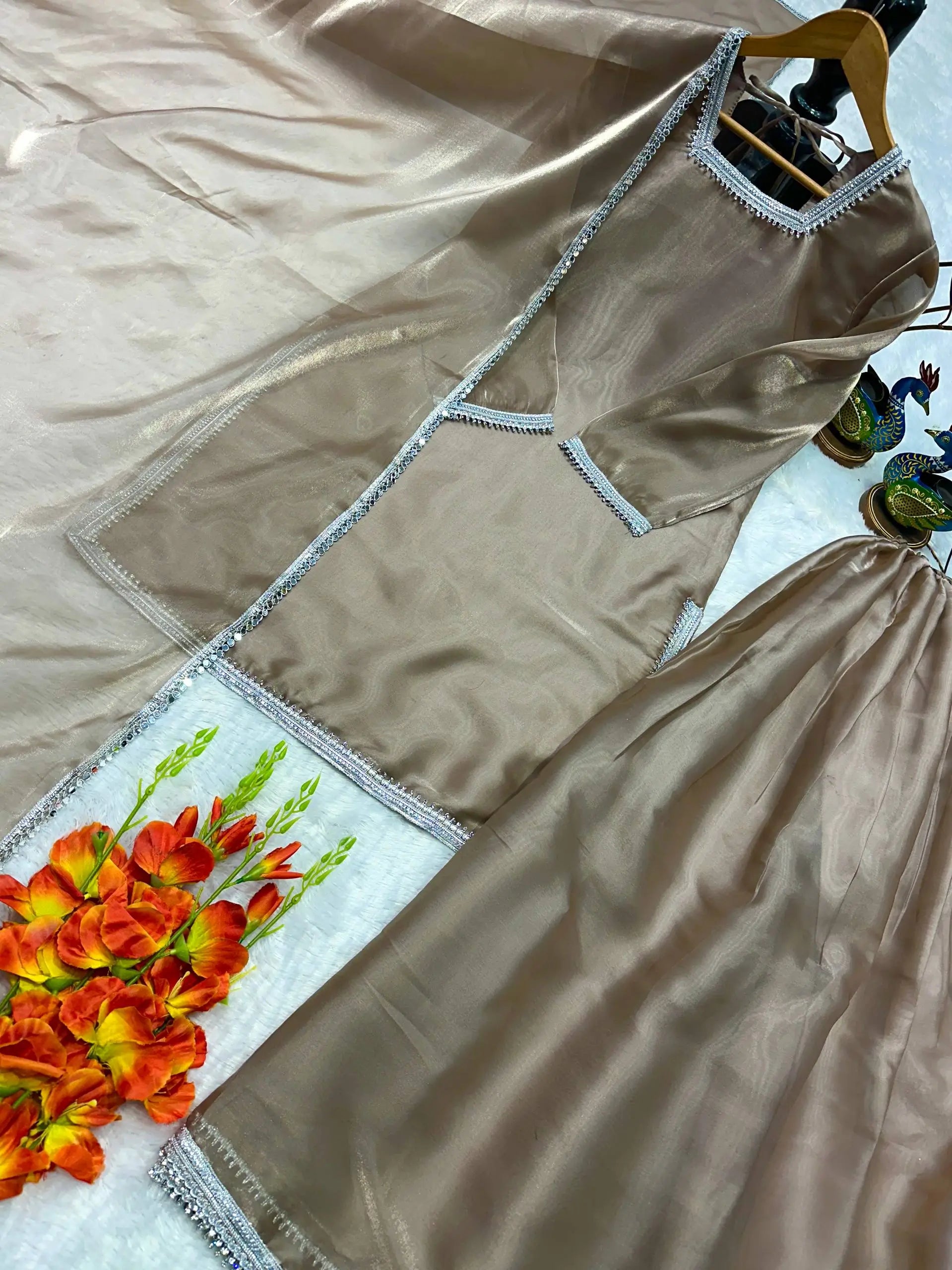 Elegant Silk Palazzo Suit Set for Festive and Occasion Wear