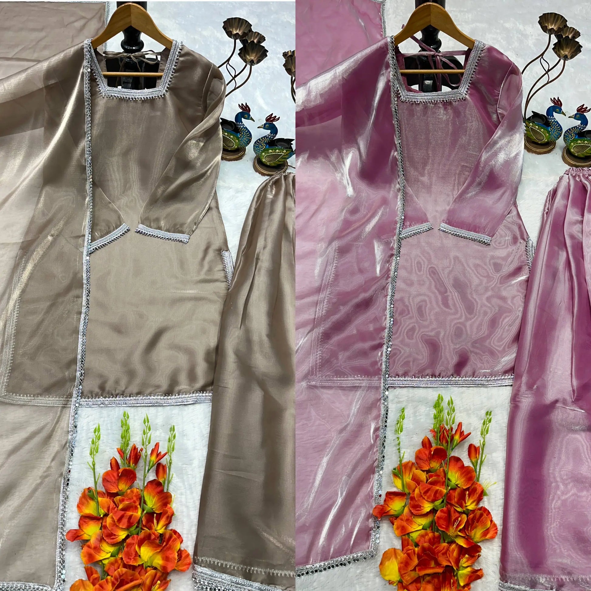 Elegant Silk Palazzo Suit Set for Festive and Occasion Wear