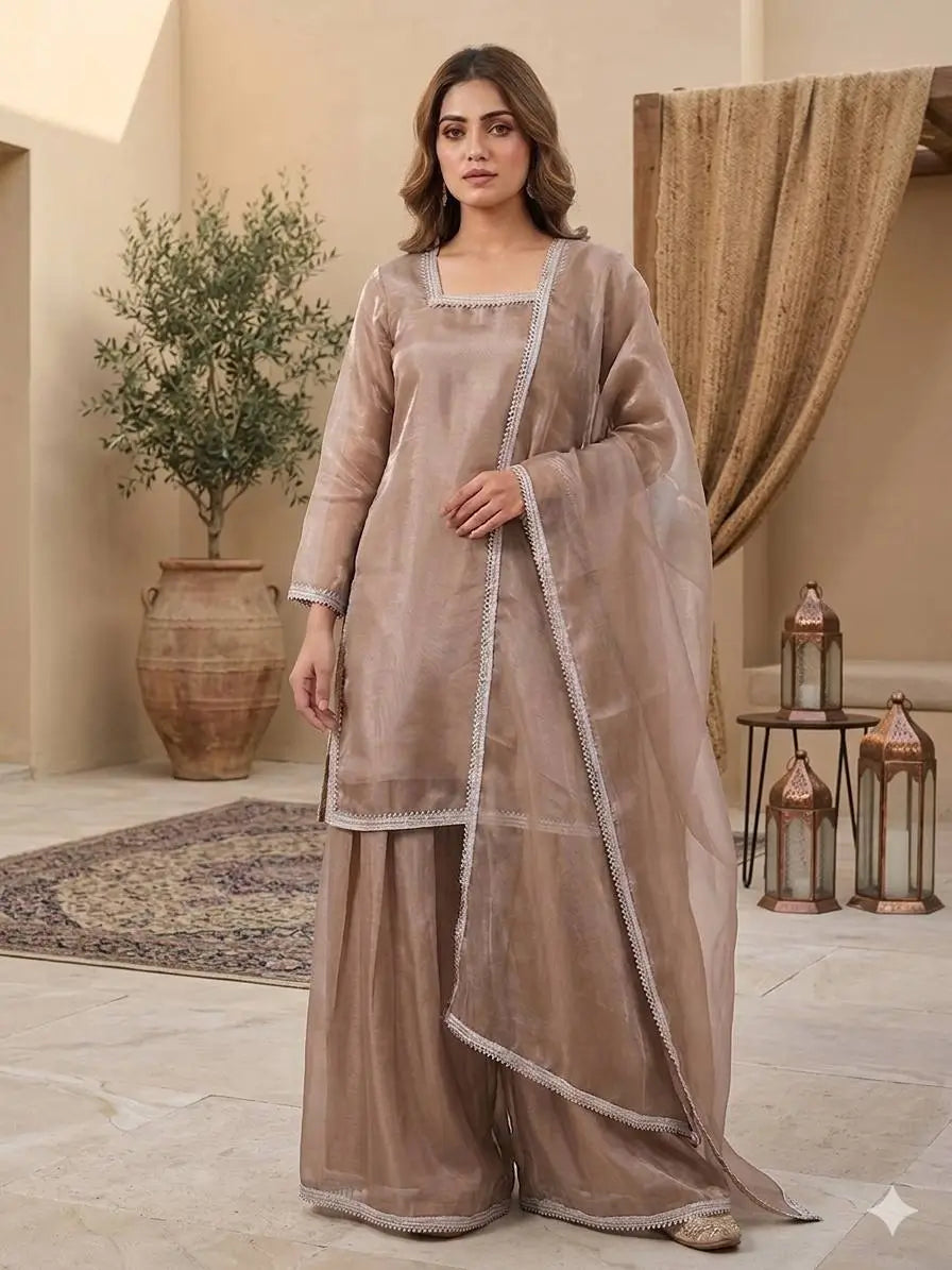 Elegant Silk Palazzo Suit Set for Festive and Occasion Wear