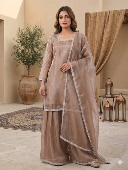 Elegant Silk Palazzo Suit Set for Festive and Occasion Wear
