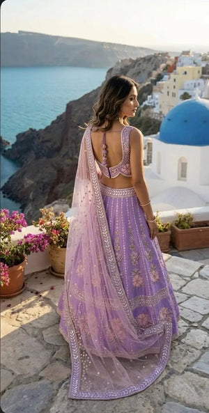 Elegant Slub Silk Embroidered Lehenga Set for Wedding and Festive Wear