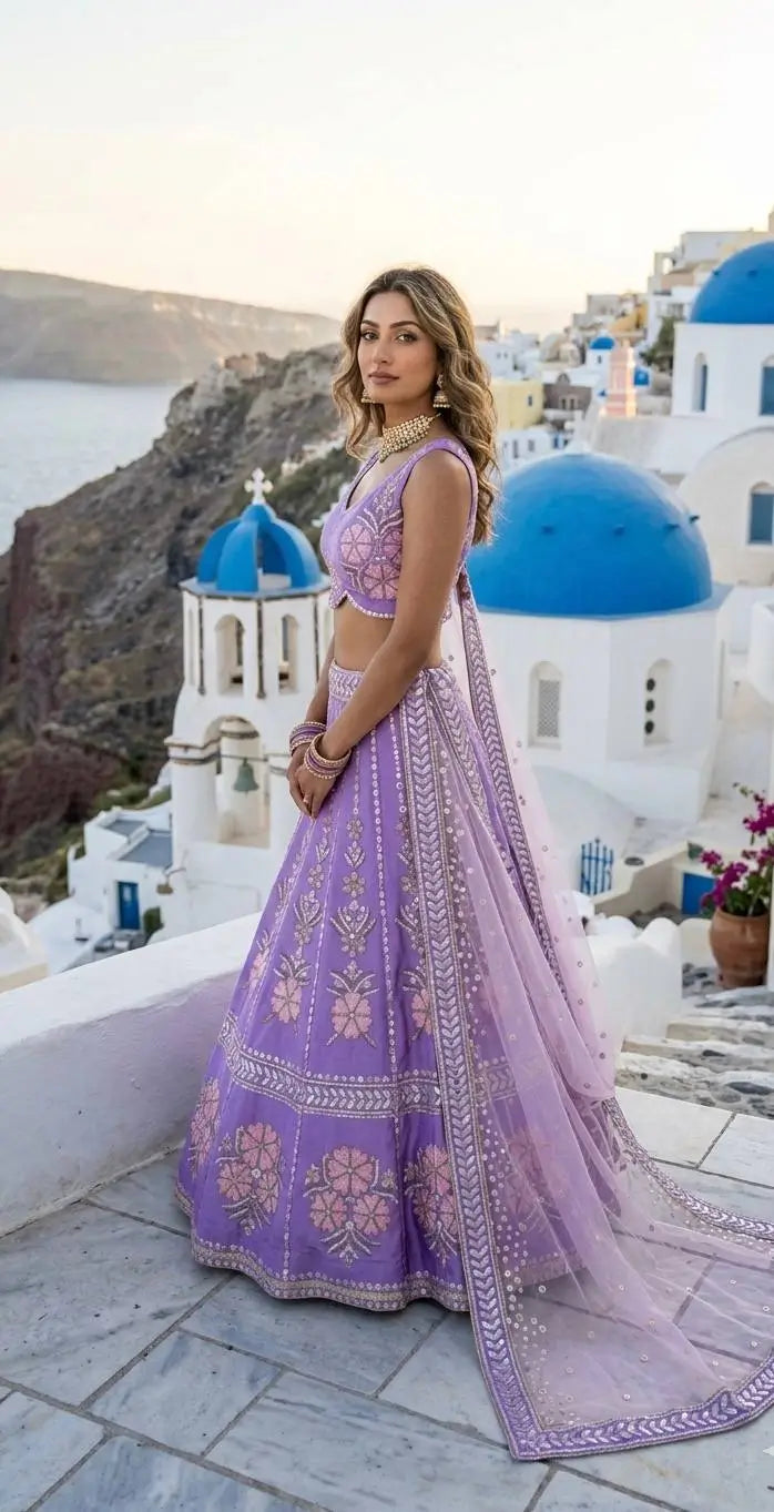 Elegant Slub Silk Embroidered Lehenga Set for Wedding and Festive Wear