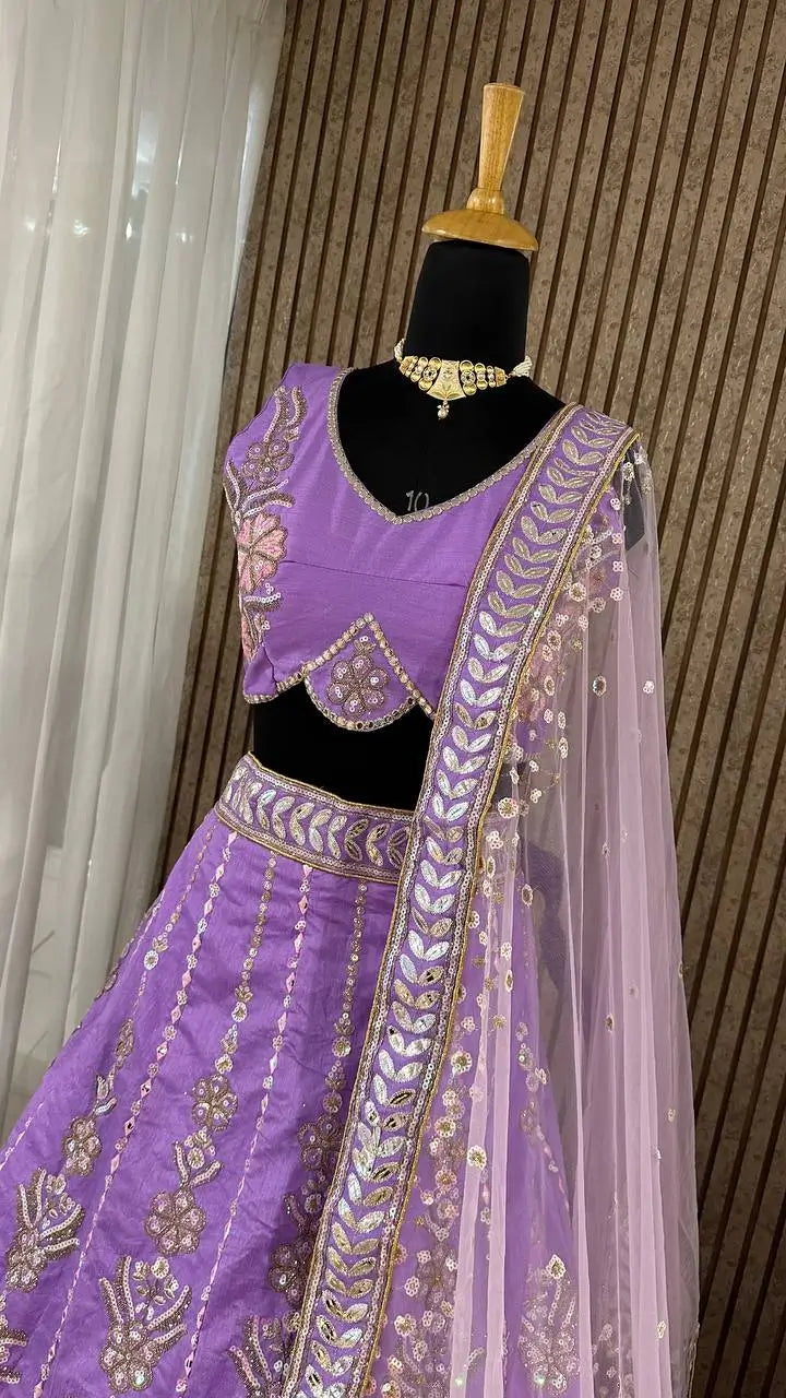 Elegant Slub Silk Embroidered Lehenga Set for Wedding and Festive Wear