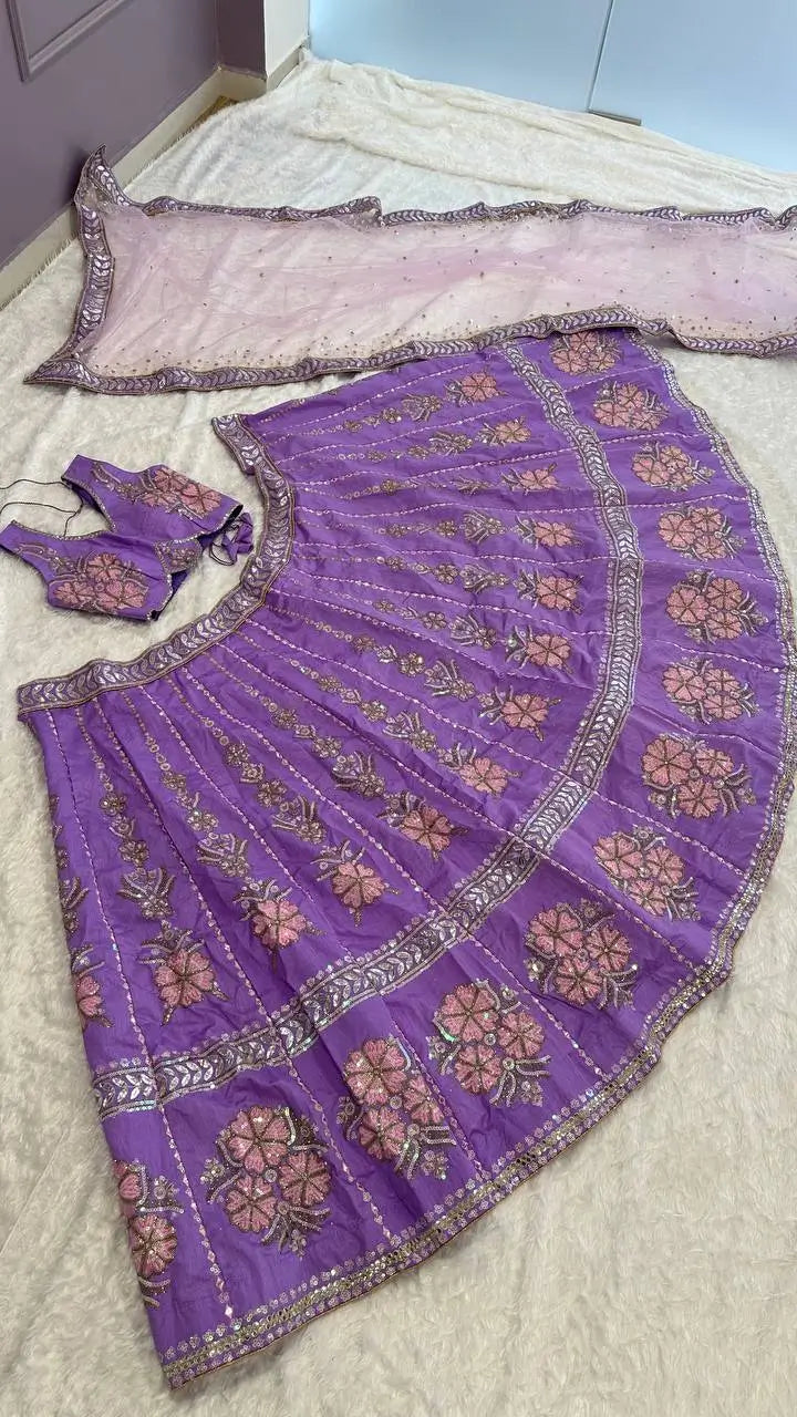 Elegant Slub Silk Embroidered Lehenga Set for Wedding and Festive Wear