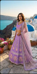 Elegant Slub Silk Embroidered Lehenga Set for Wedding and Festive Wear