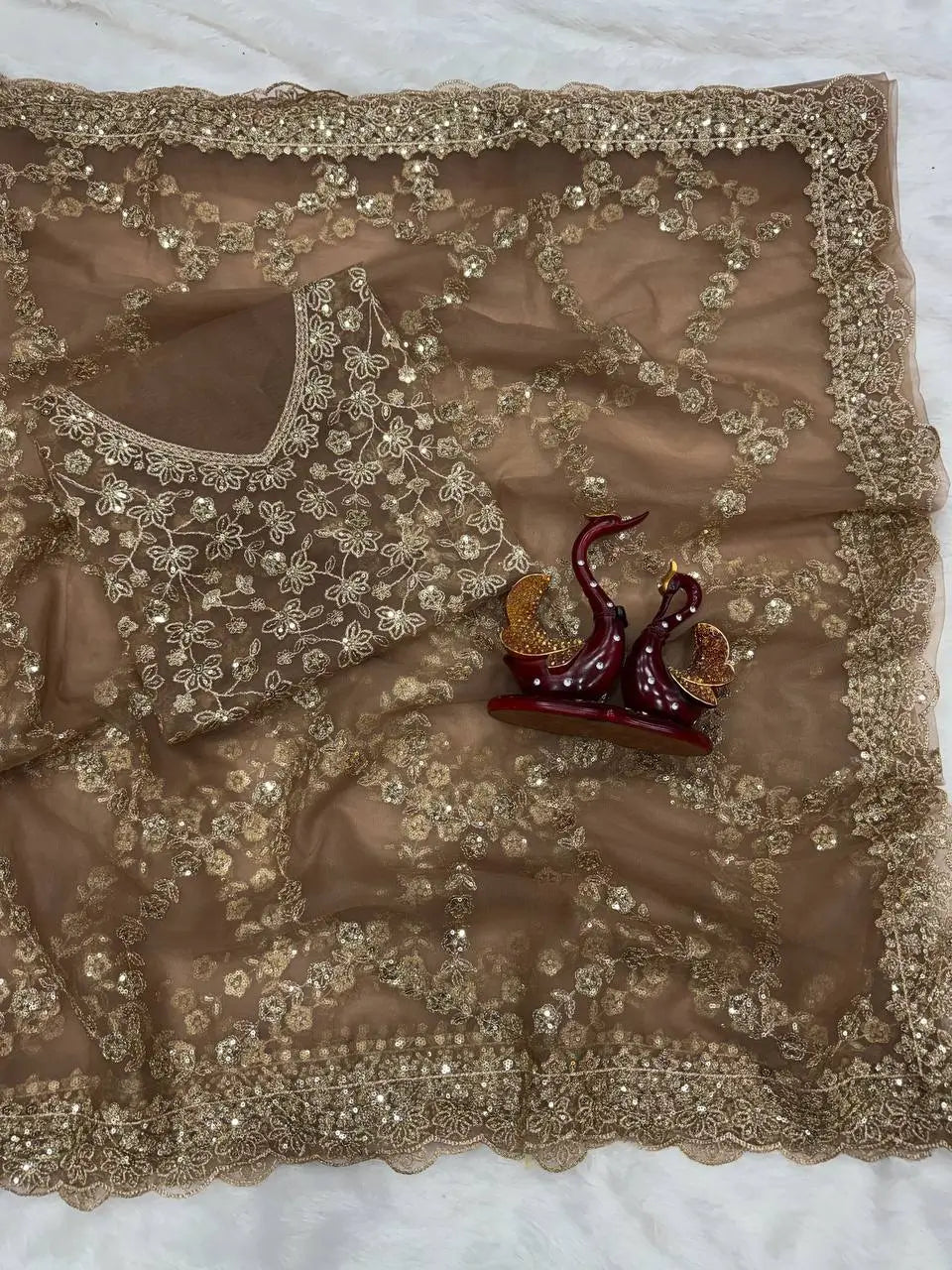 Elegant Soft Net Embroidered Saree with Designer Blouse for Party and Wedding Wear