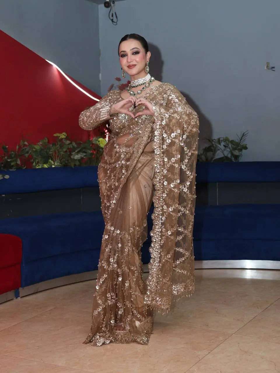 Elegant Soft Net Embroidered Saree with Designer Blouse for Party and Wedding Wear