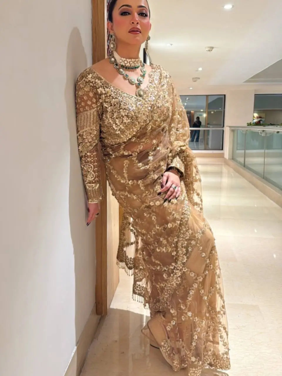 Elegant Soft Net Embroidered Saree with Designer Blouse for Party and Wedding Wear