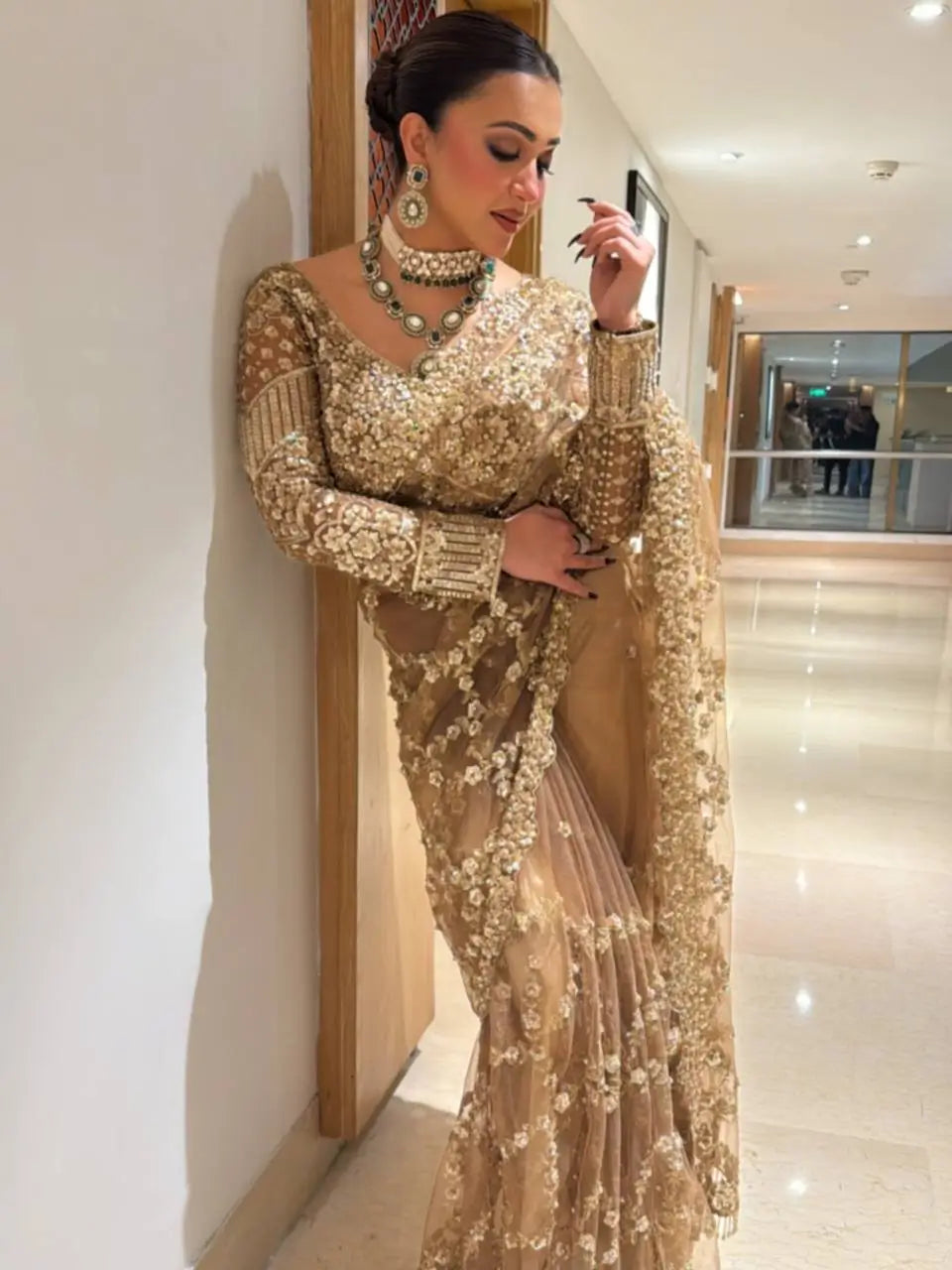 Elegant Soft Net Embroidered Saree with Designer Blouse for Party and Wedding Wear
