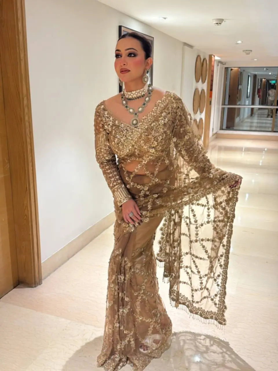Elegant Soft Net Embroidered Saree with Designer Blouse for Party and Wedding Wear