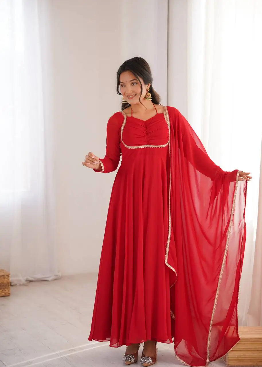 Elegant Solid Flared Anarkali Suit Set with Dupatta & Bottom | Festive & Party Wear | Available in 6 Colors