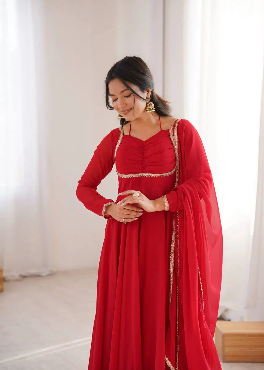 Elegant Solid Flared Anarkali Suit Set with Dupatta & Bottom | Festive & Party Wear | Available in 6 Colors