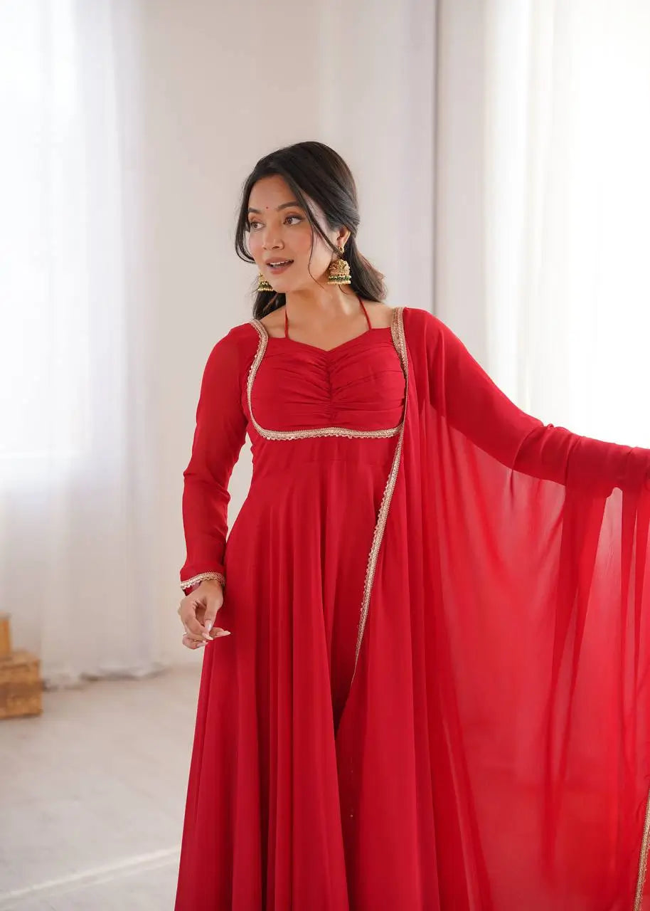 Elegant Solid Flared Anarkali Suit Set with Dupatta & Bottom | Festive & Party Wear | Available in 6 Colors