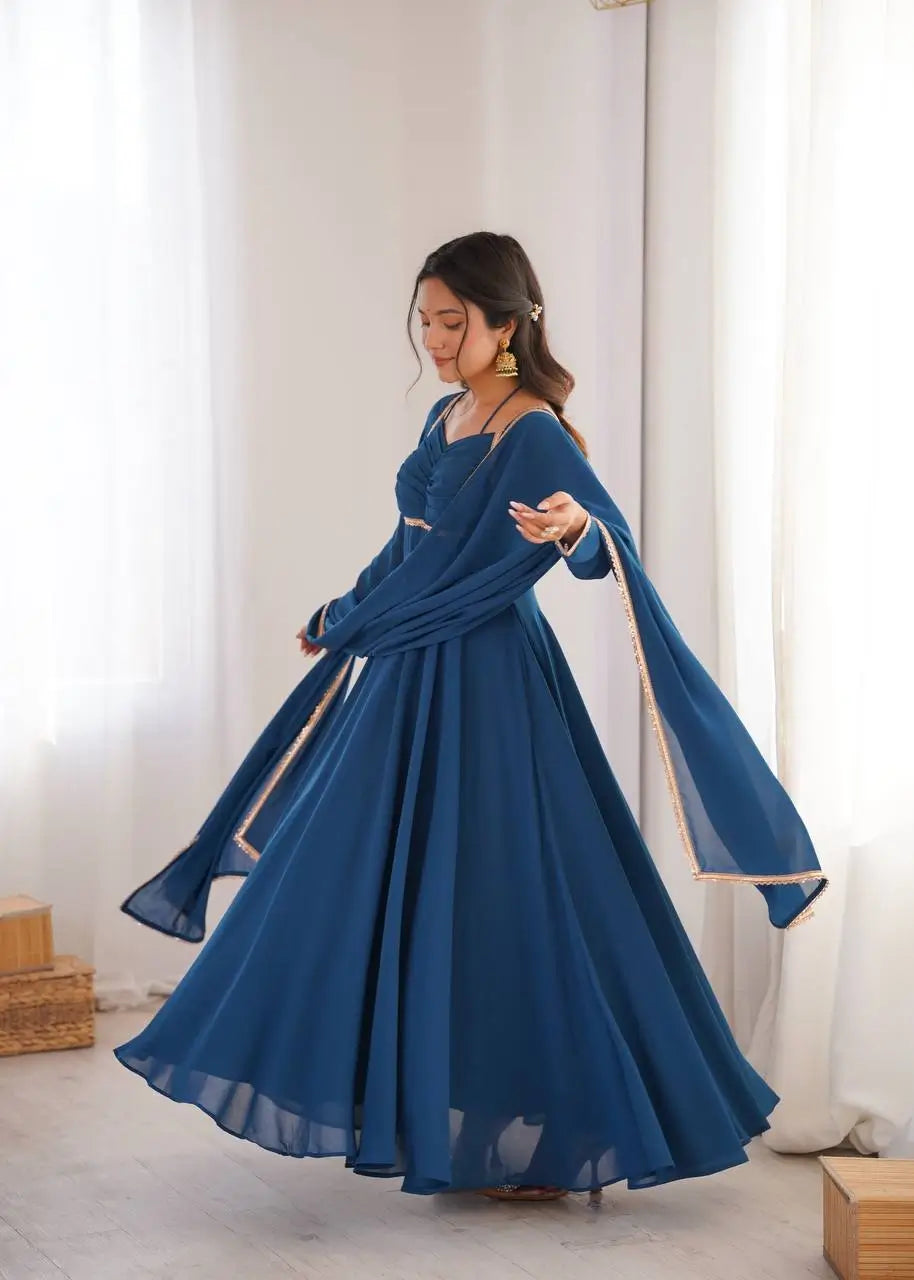 Elegant Solid Flared Anarkali Suit Set with Dupatta & Bottom | Festive & Party Wear | Available in 6 Colors