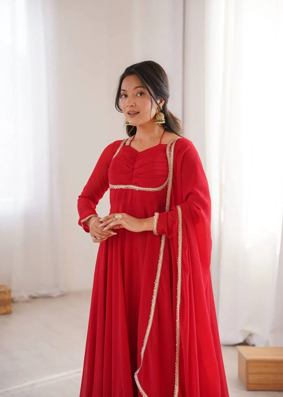 Elegant Solid Flared Anarkali Suit Set with Dupatta & Bottom | Festive & Party Wear | Available in 6 Colors