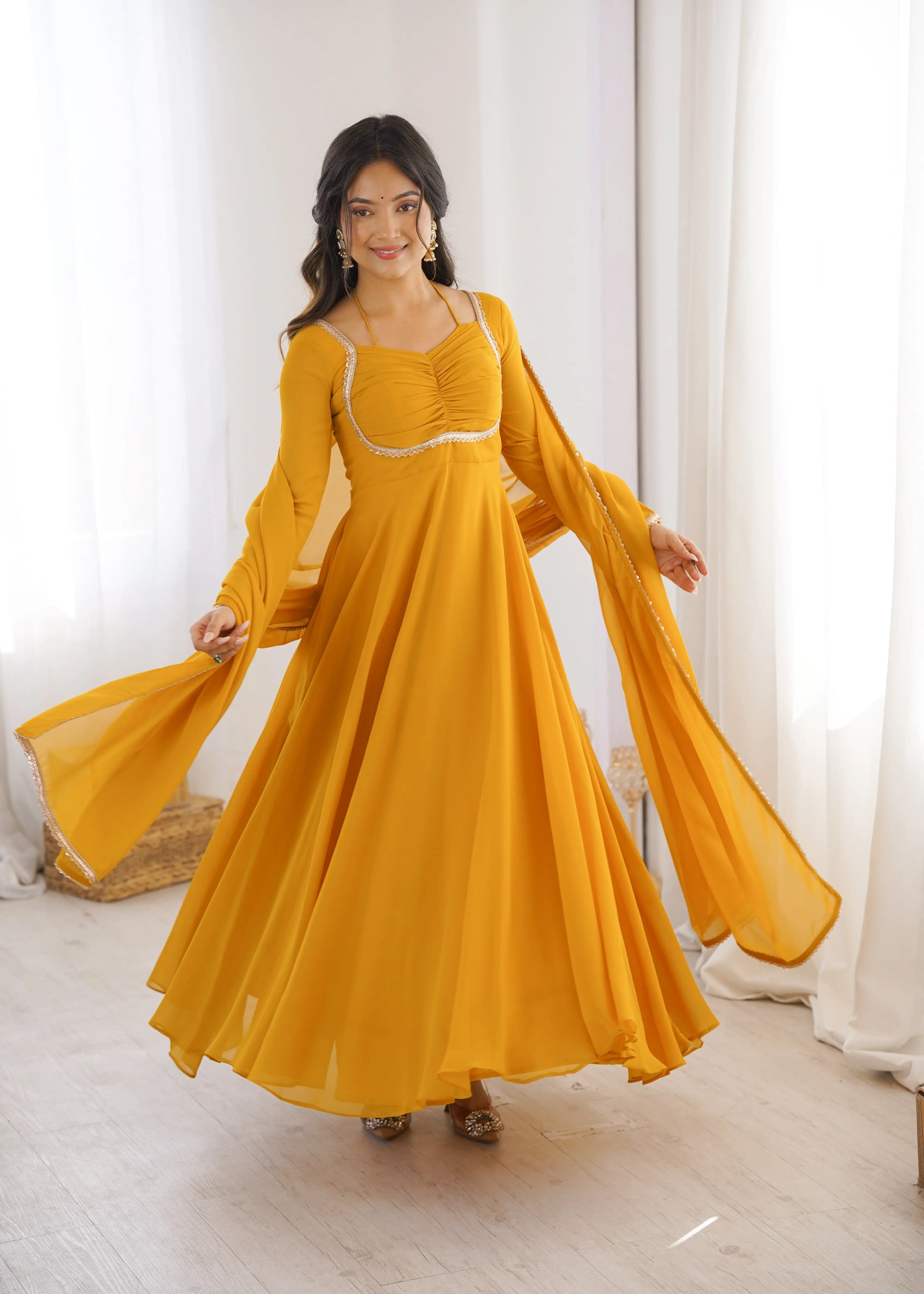 Elegant Solid Flared Anarkali Suit Set with Dupatta & Bottom | Festive & Party Wear | Available in 6 Colors
