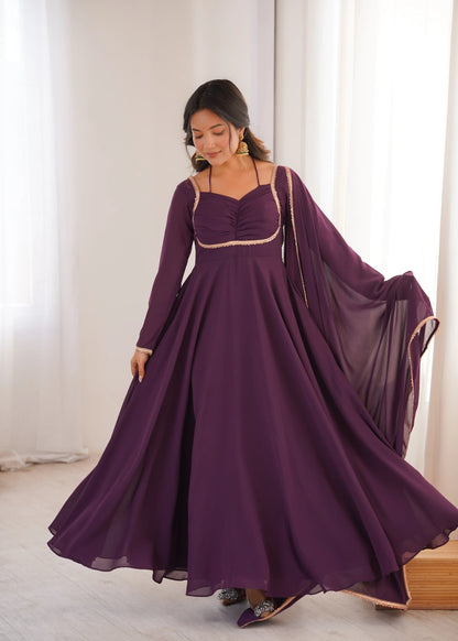 Elegant Solid Flared Anarkali Suit Set with Dupatta & Bottom | Festive & Party Wear | Available in 6 Colors