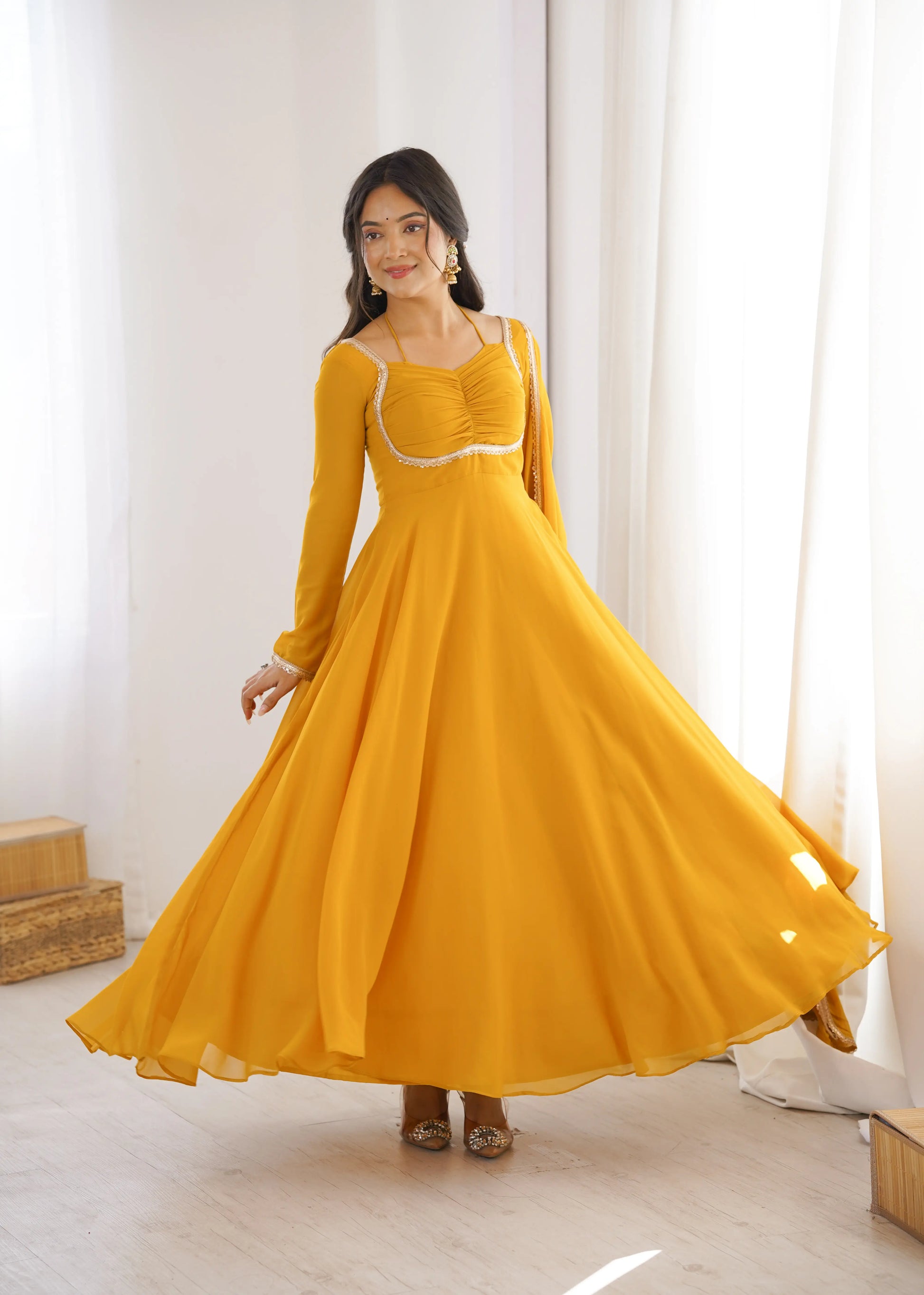 Elegant Solid Flared Anarkali Suit Set with Dupatta & Bottom | Festive & Party Wear | Available in 6 Colors