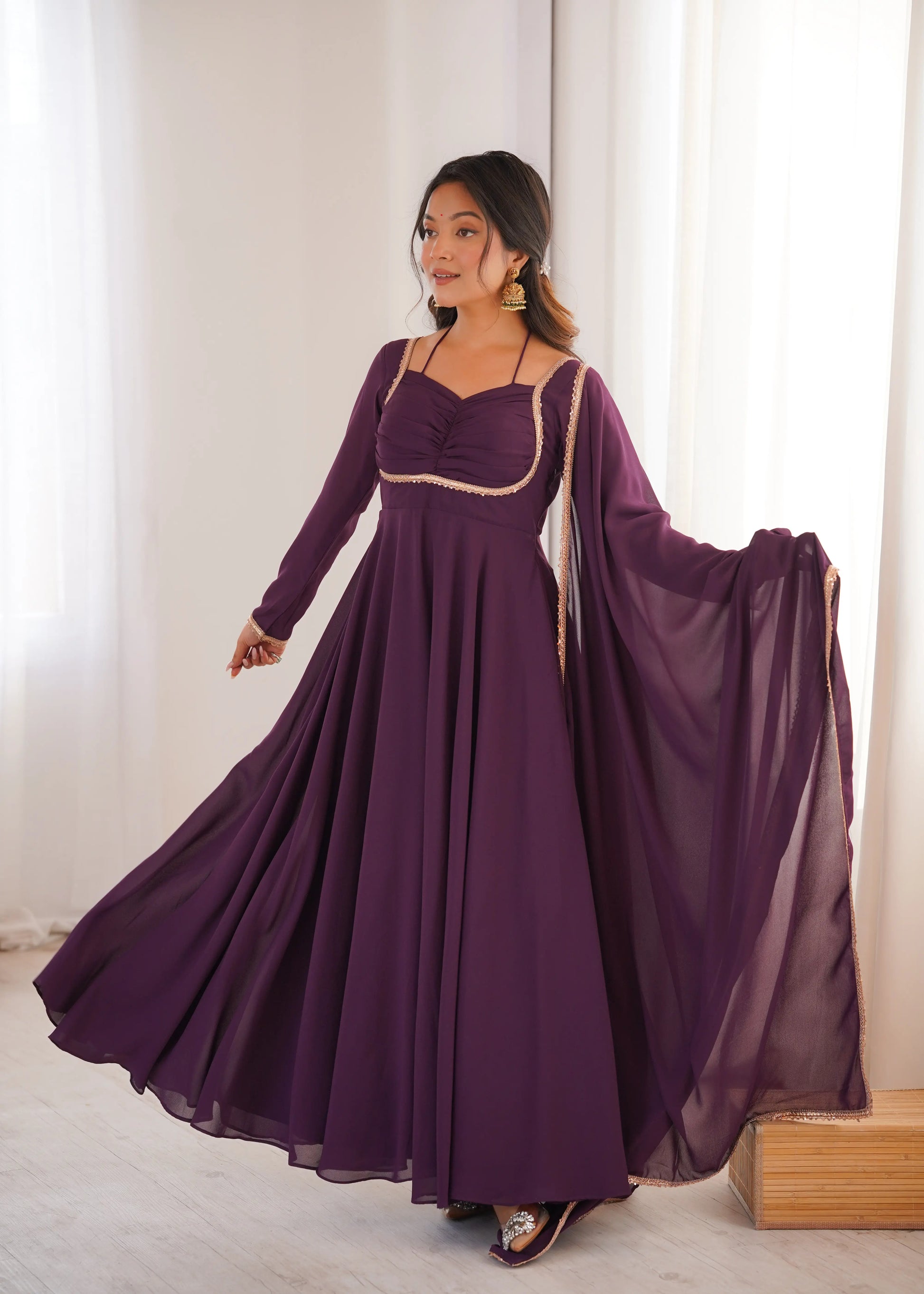 Elegant Solid Flared Anarkali Suit Set with Dupatta & Bottom | Festive & Party Wear | Available in 6 Colors