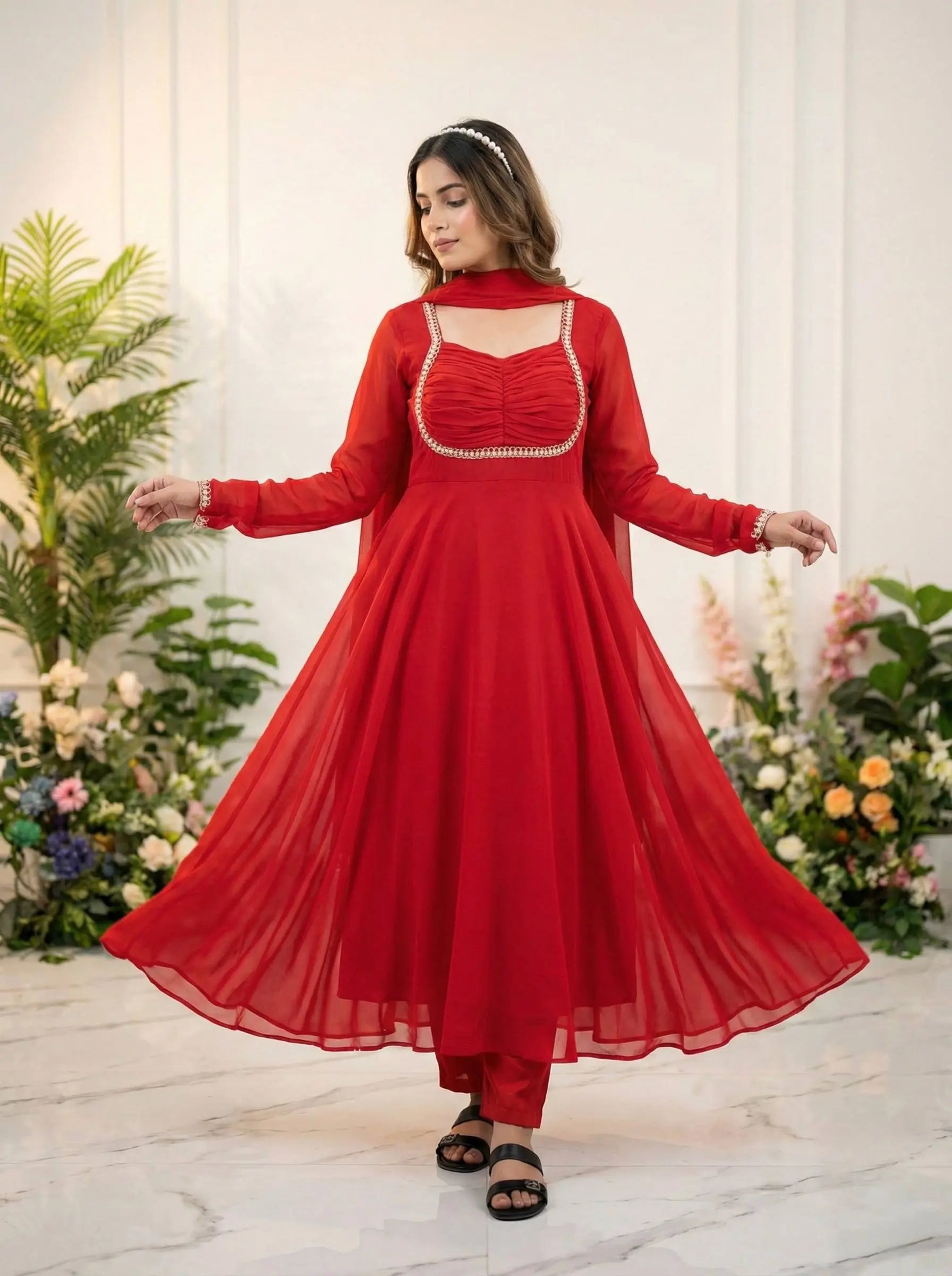 Elegant Solid Flared Anarkali Suit Set with Dupatta & Bottom | Festive & Party Wear | Available in 6 Colors