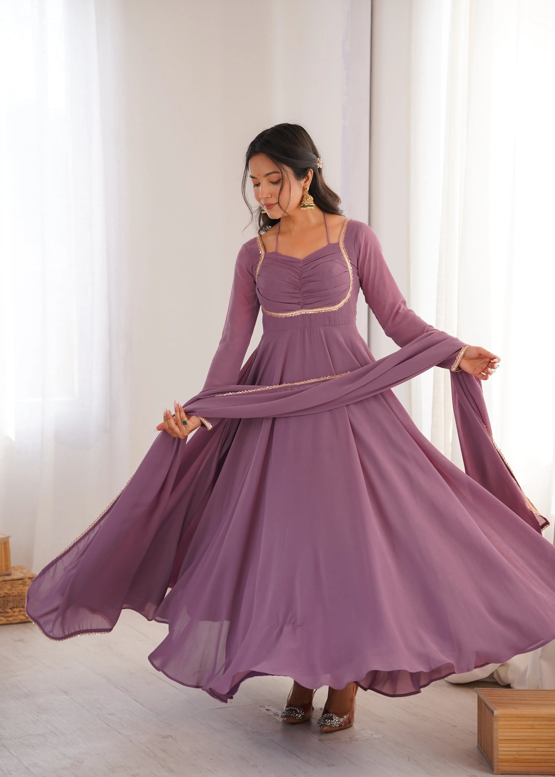 Elegant Solid Flared Anarkali Suit Set with Dupatta & Bottom | Festive & Party Wear | Available in 6 Colors