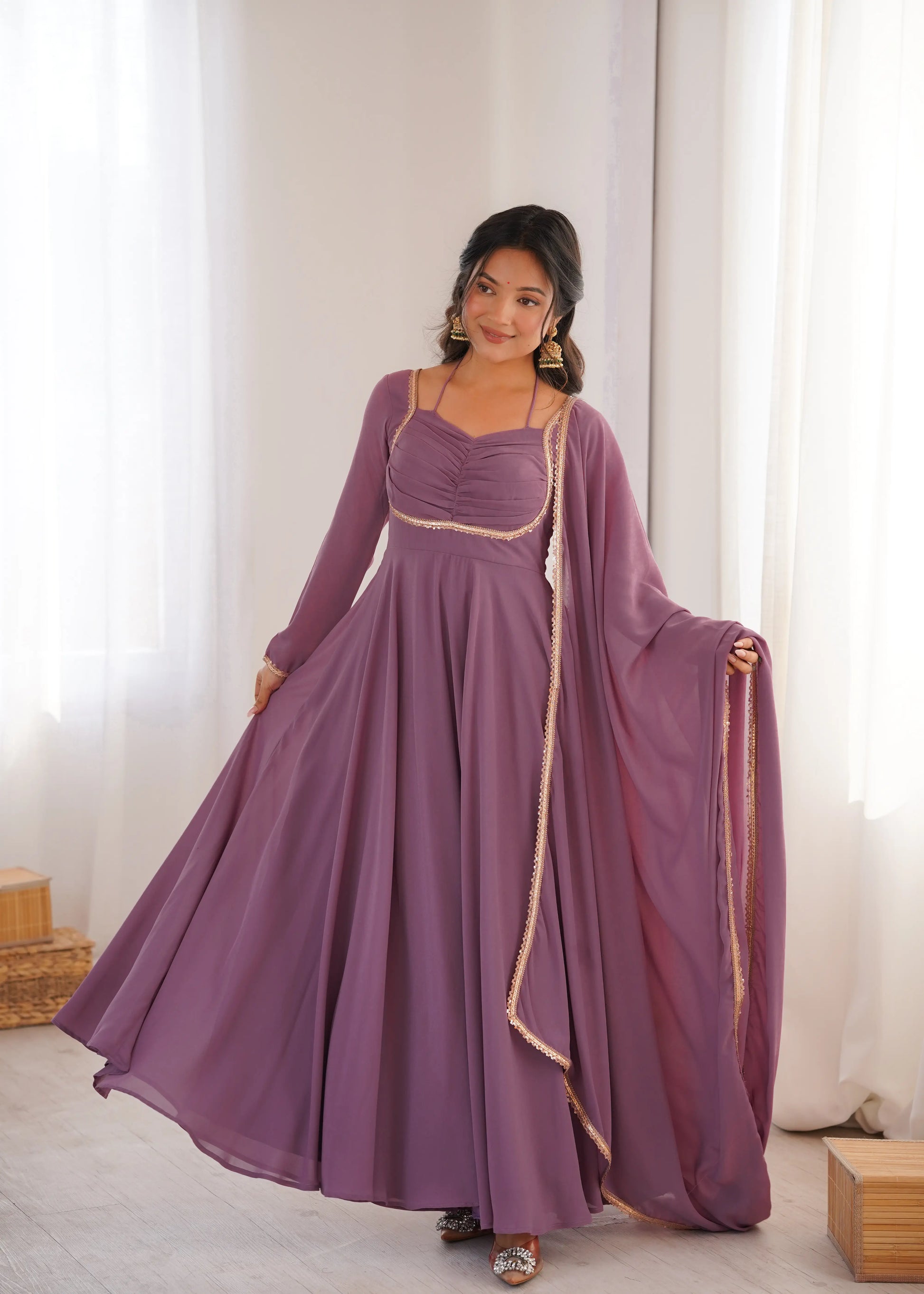 Elegant Solid Flared Anarkali Suit Set with Dupatta & Bottom | Festive & Party Wear | Available in 6 Colors
