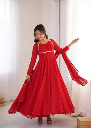 Elegant Solid Flared Anarkali Suit Set with Dupatta & Bottom | Festive & Party Wear | Available in 6 Colors