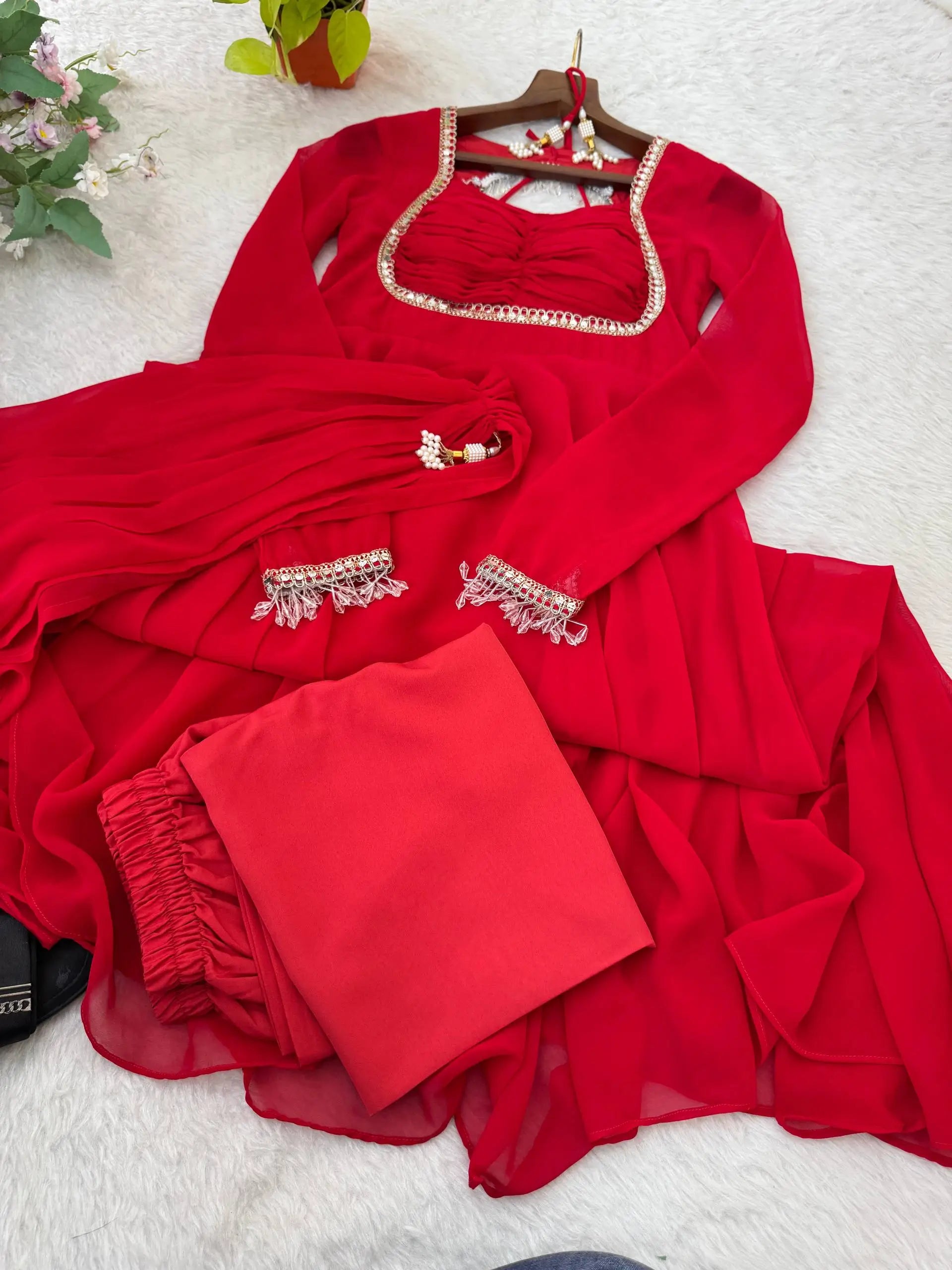 Elegant Solid Flared Anarkali Suit Set with Dupatta & Bottom | Festive & Party Wear | Available in 6 Colors