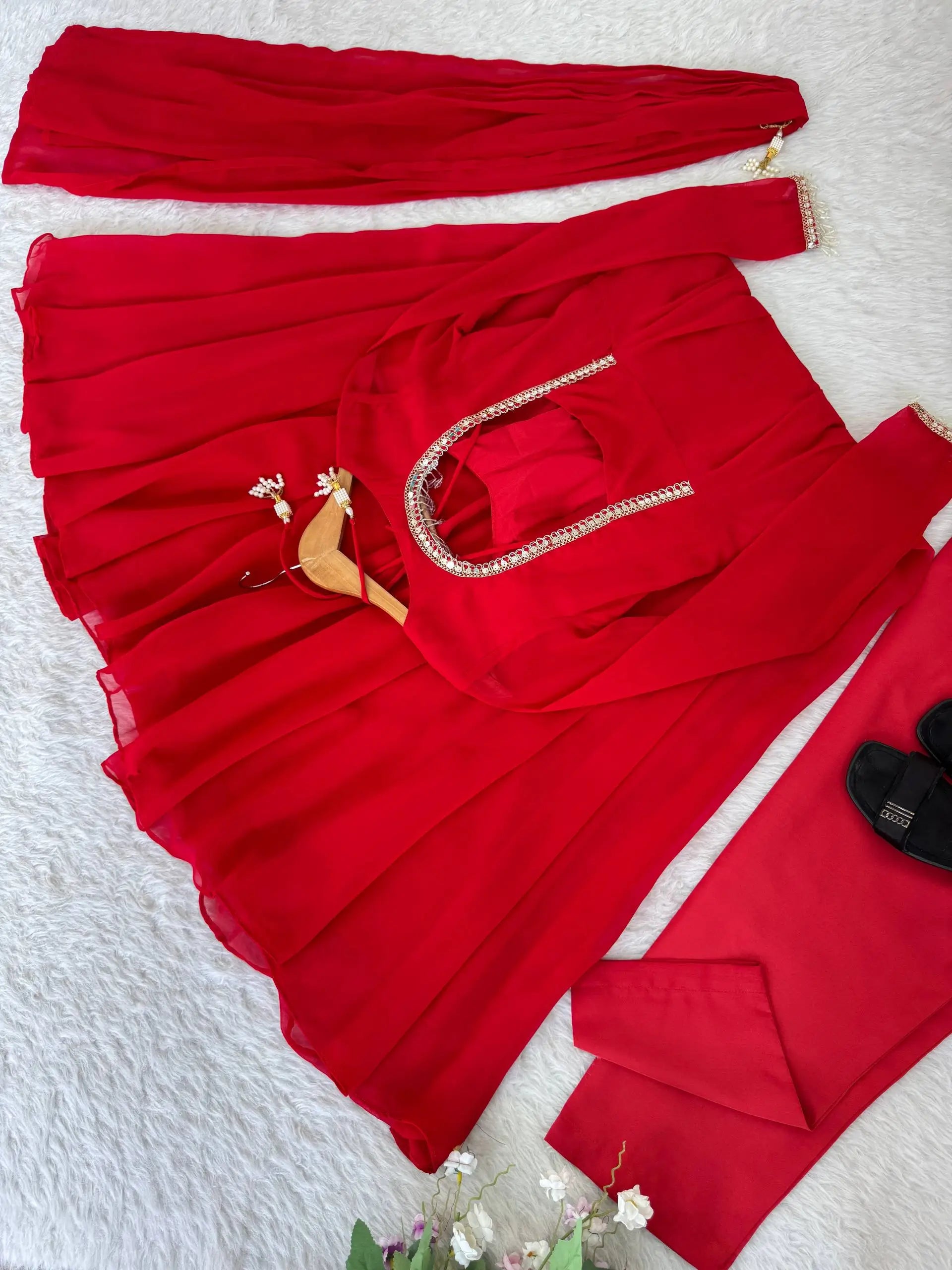 Elegant Solid Flared Anarkali Suit Set with Dupatta & Bottom | Festive & Party Wear | Available in 6 Colors