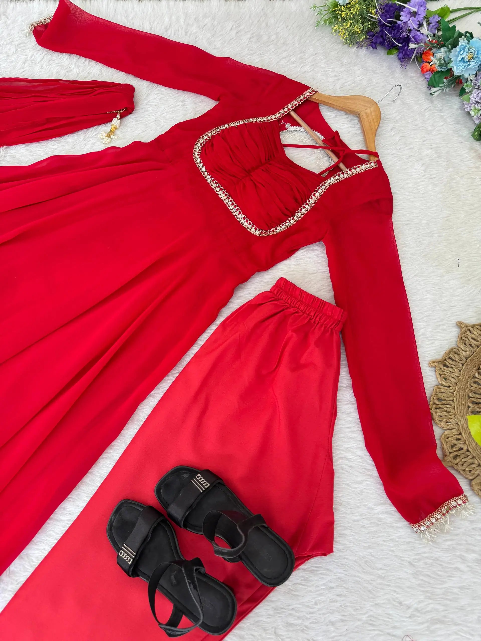 Elegant Solid Flared Anarkali Suit Set with Dupatta & Bottom | Festive & Party Wear | Available in 6 Colors