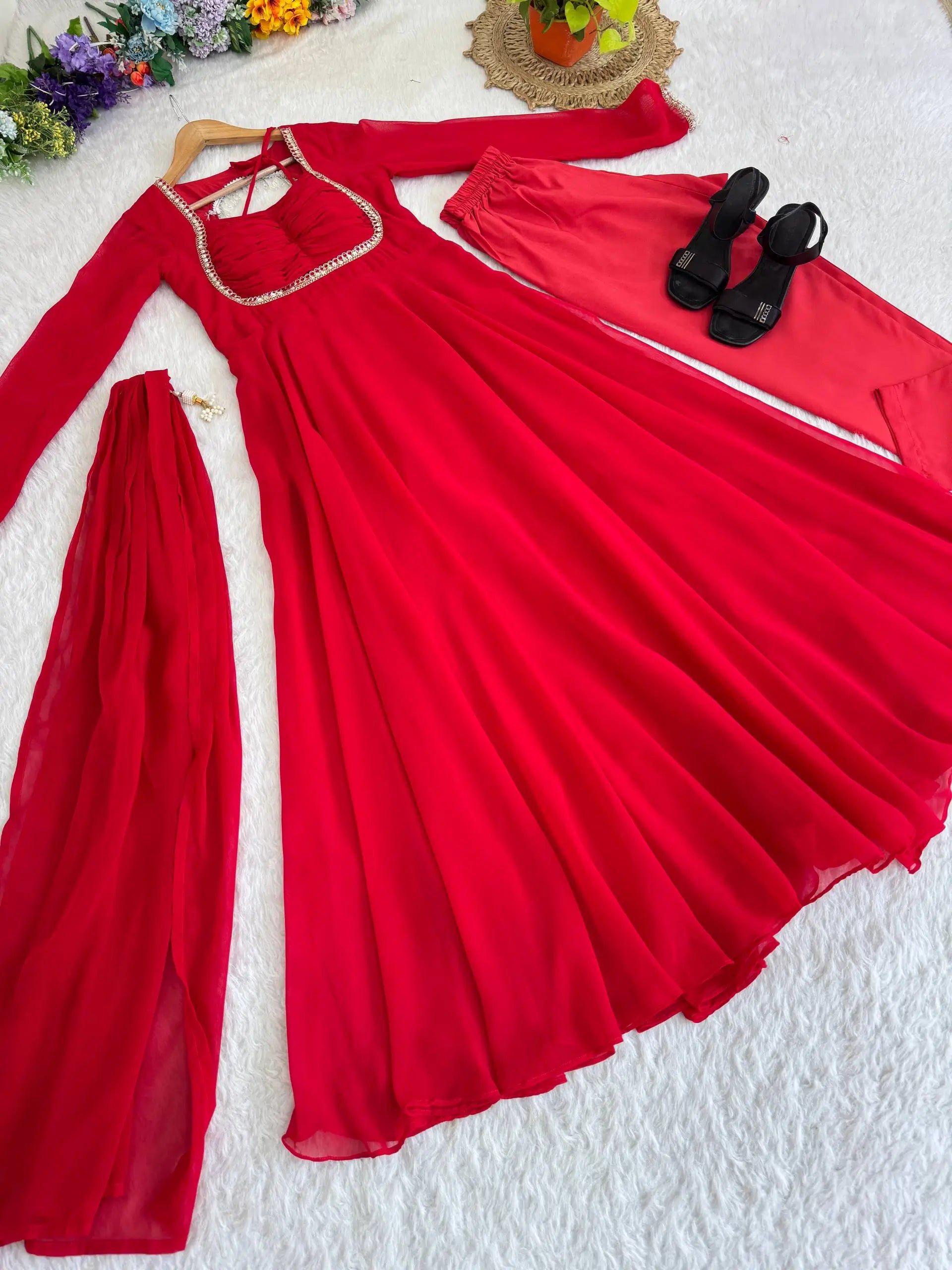 Elegant Solid Flared Anarkali Suit Set with Dupatta & Bottom | Festive & Party Wear | Available in 6 Colors