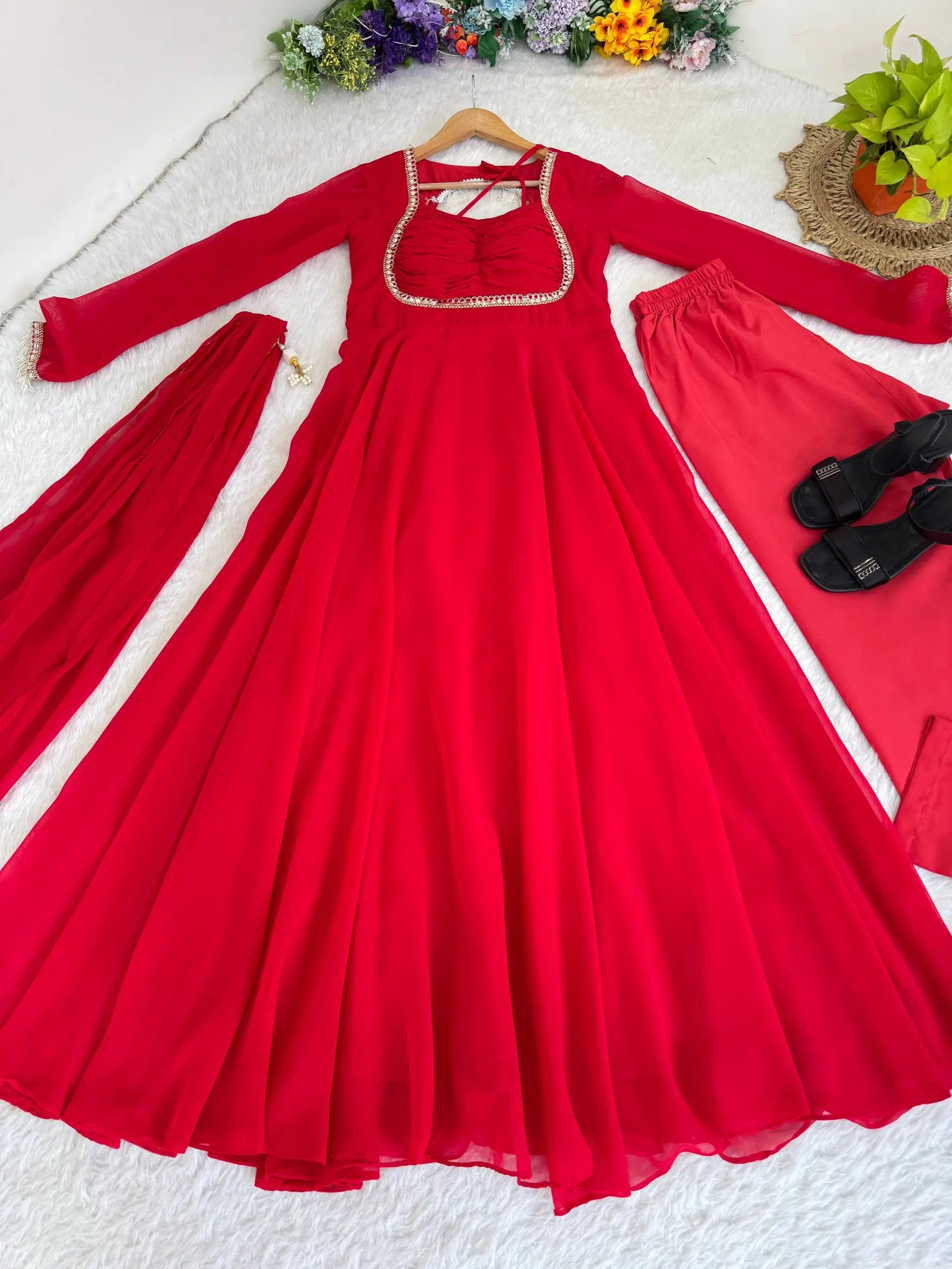 Elegant Solid Flared Anarkali Suit Set with Dupatta & Bottom | Festive & Party Wear | Available in 6 Colors