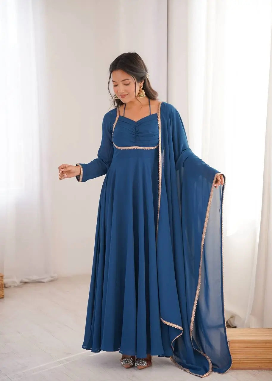 Elegant Solid Flared Anarkali Suit Set with Dupatta & Bottom | Festive & Party Wear | Available in 6 Colors