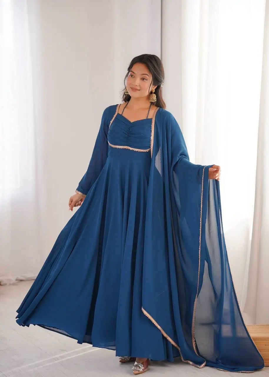 Elegant Solid Flared Anarkali Suit Set with Dupatta & Bottom | Festive & Party Wear | Available in 6 Colors