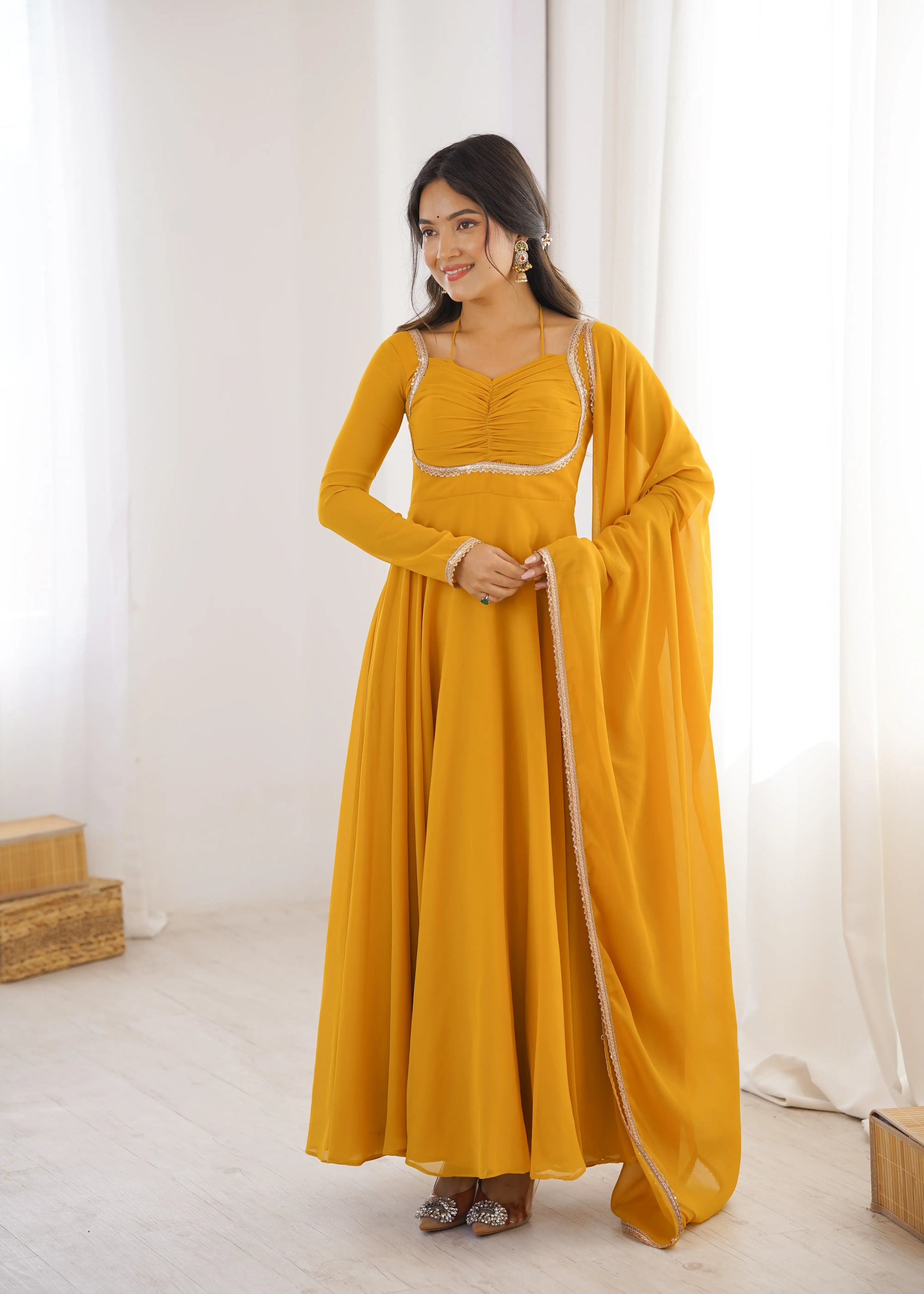 Elegant Solid Flared Anarkali Suit Set with Dupatta & Bottom | Festive & Party Wear | Available in 6 Colors