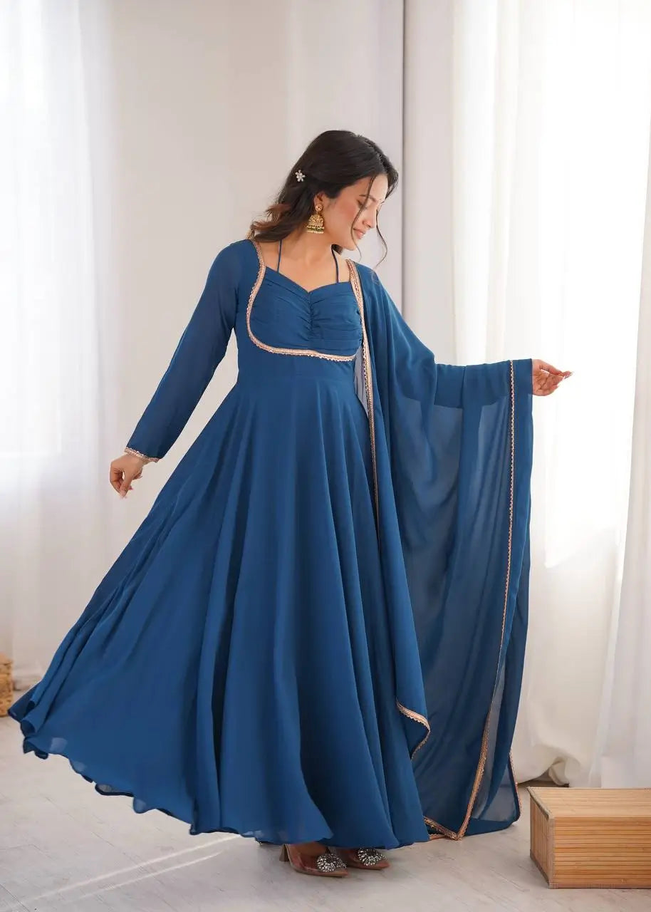 Elegant Solid Flared Anarkali Suit Set with Dupatta & Bottom | Festive & Party Wear | Available in 6 Colors