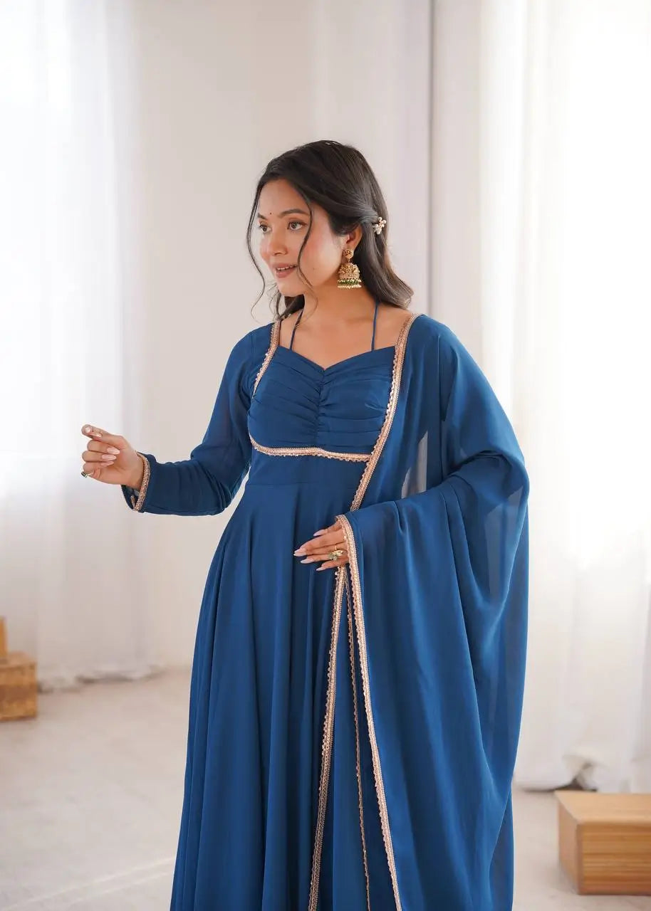 Elegant Solid Flared Anarkali Suit Set with Dupatta & Bottom | Festive & Party Wear | Available in 6 Colors