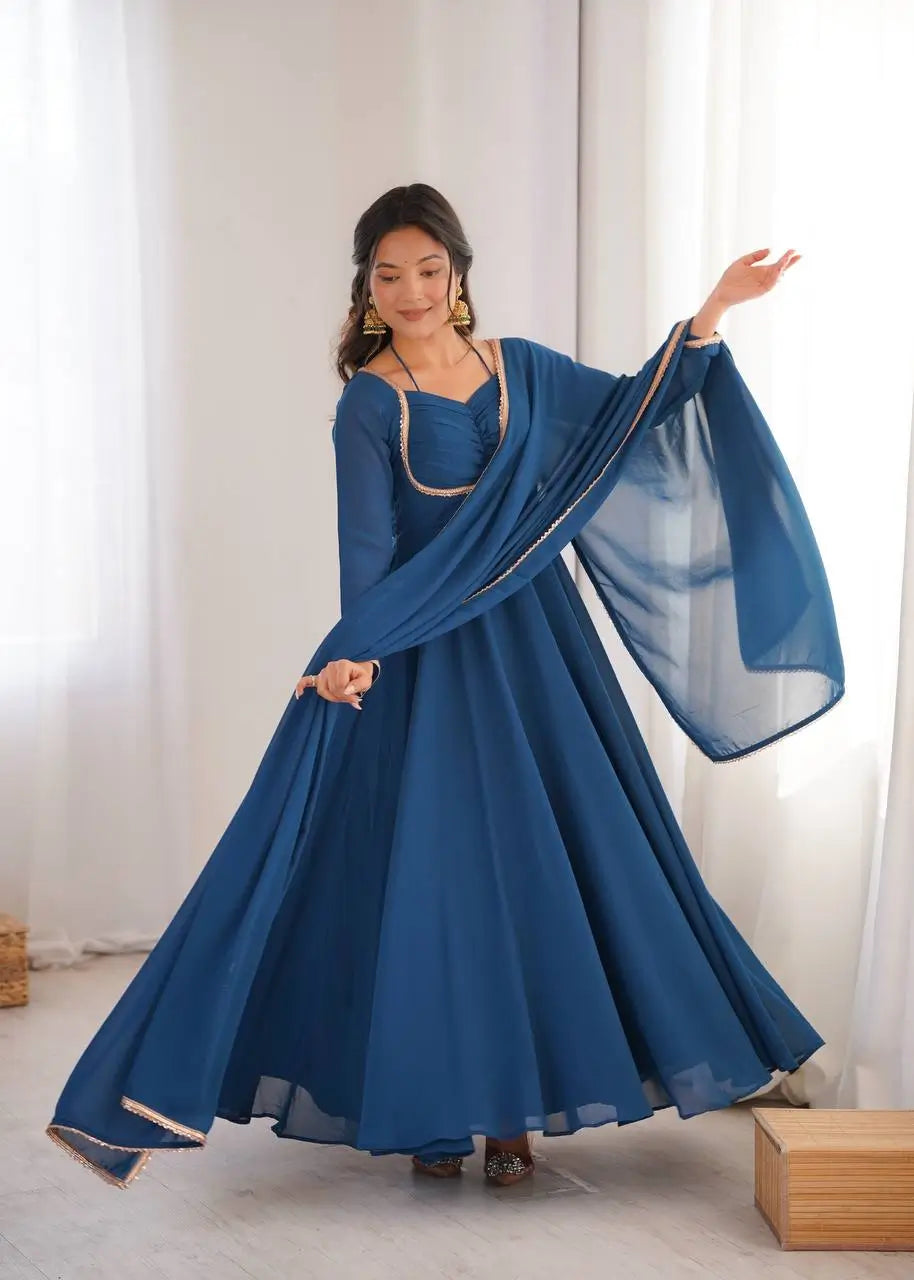 Elegant Solid Flared Anarkali Suit Set with Dupatta & Bottom | Festive & Party Wear | Available in 6 Colors