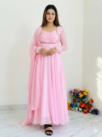 Elegant Solid Flared Anarkali Suit Set with Dupatta & Bottom | Festive & Party Wear | Available in 6 Colors