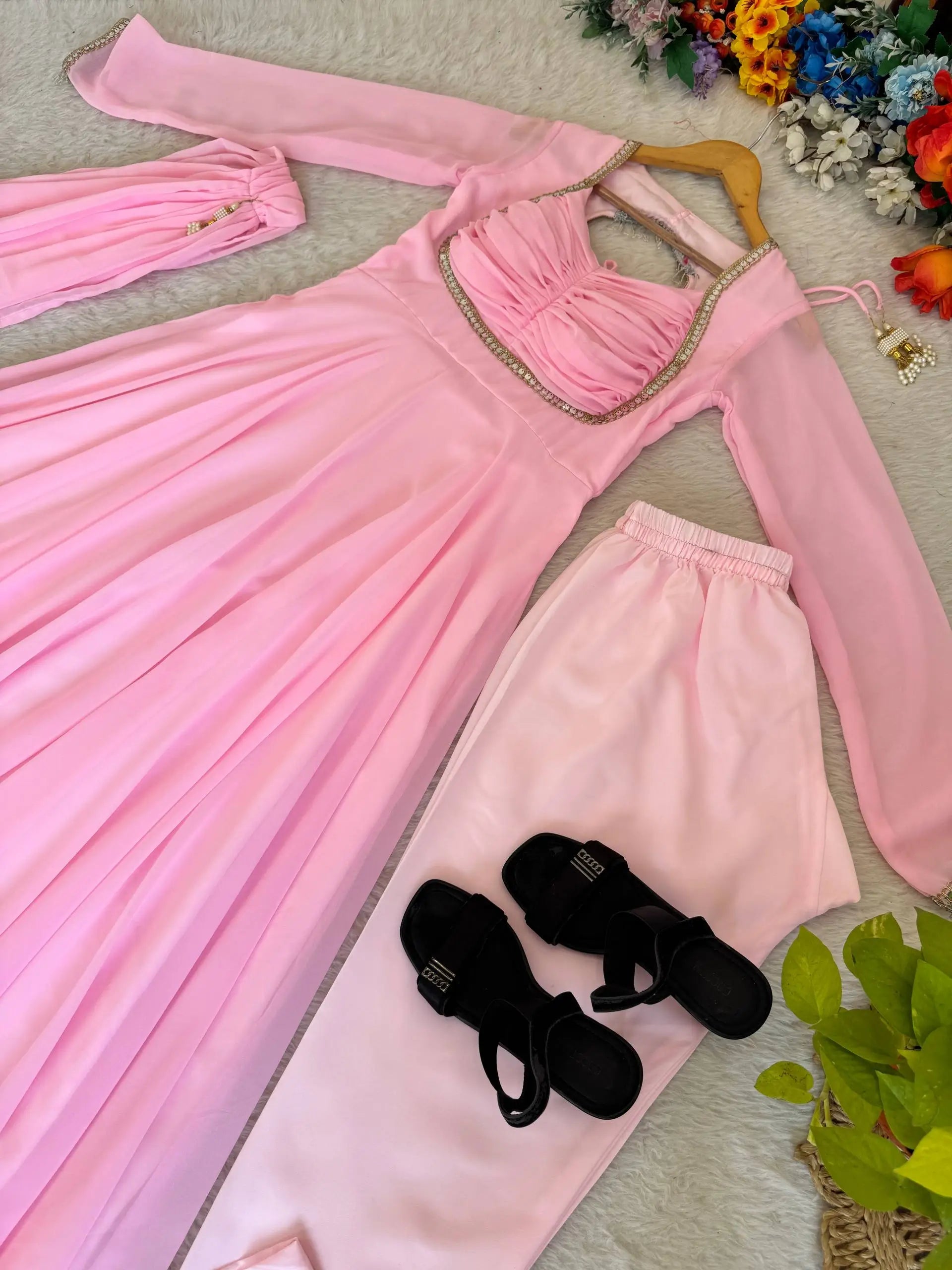 Elegant Solid Flared Anarkali Suit Set with Dupatta & Bottom | Festive & Party Wear | Available in 6 Colors