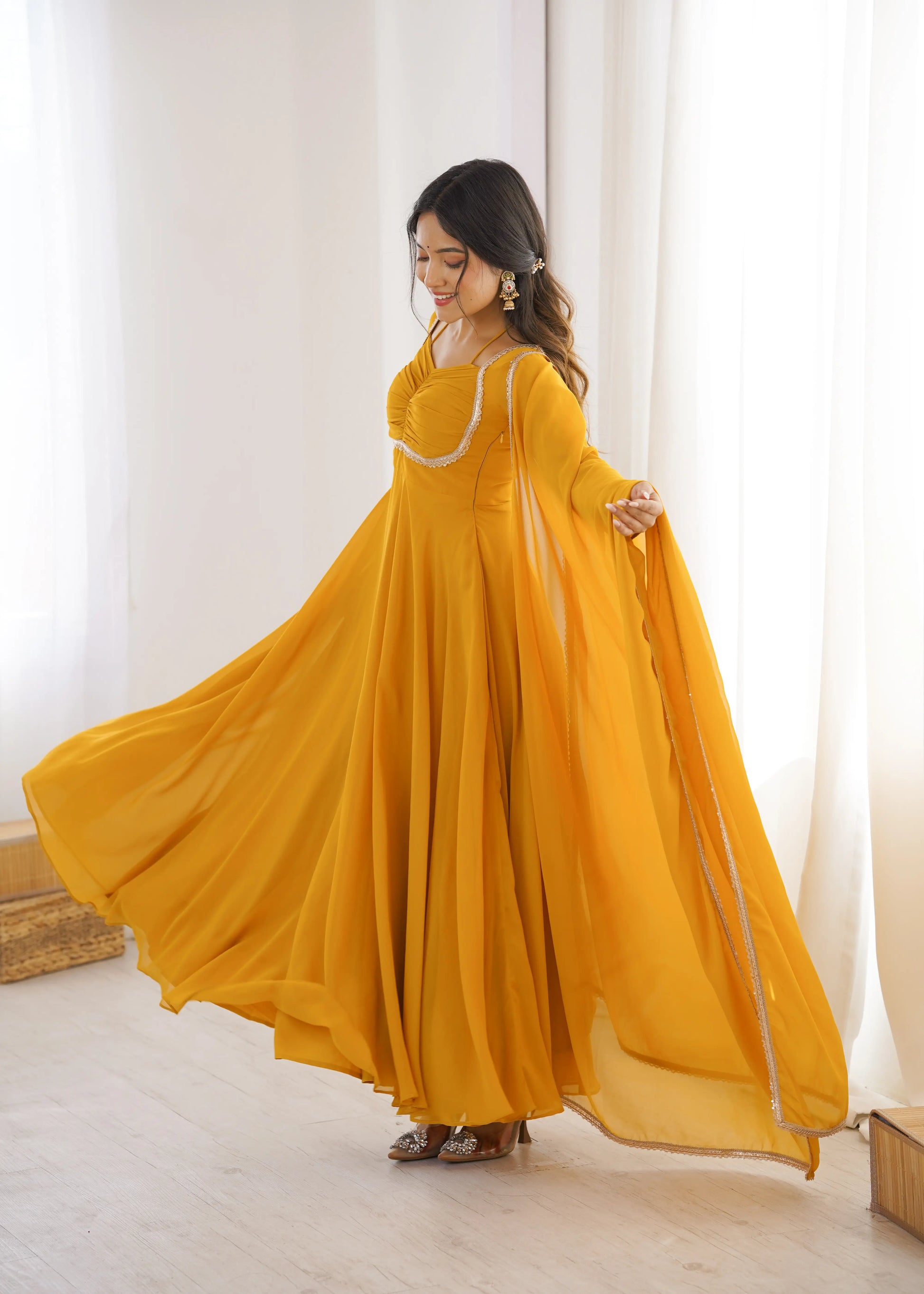 Elegant Solid Flared Anarkali Suit Set with Dupatta & Bottom | Festive & Party Wear | Available in 6 Colors