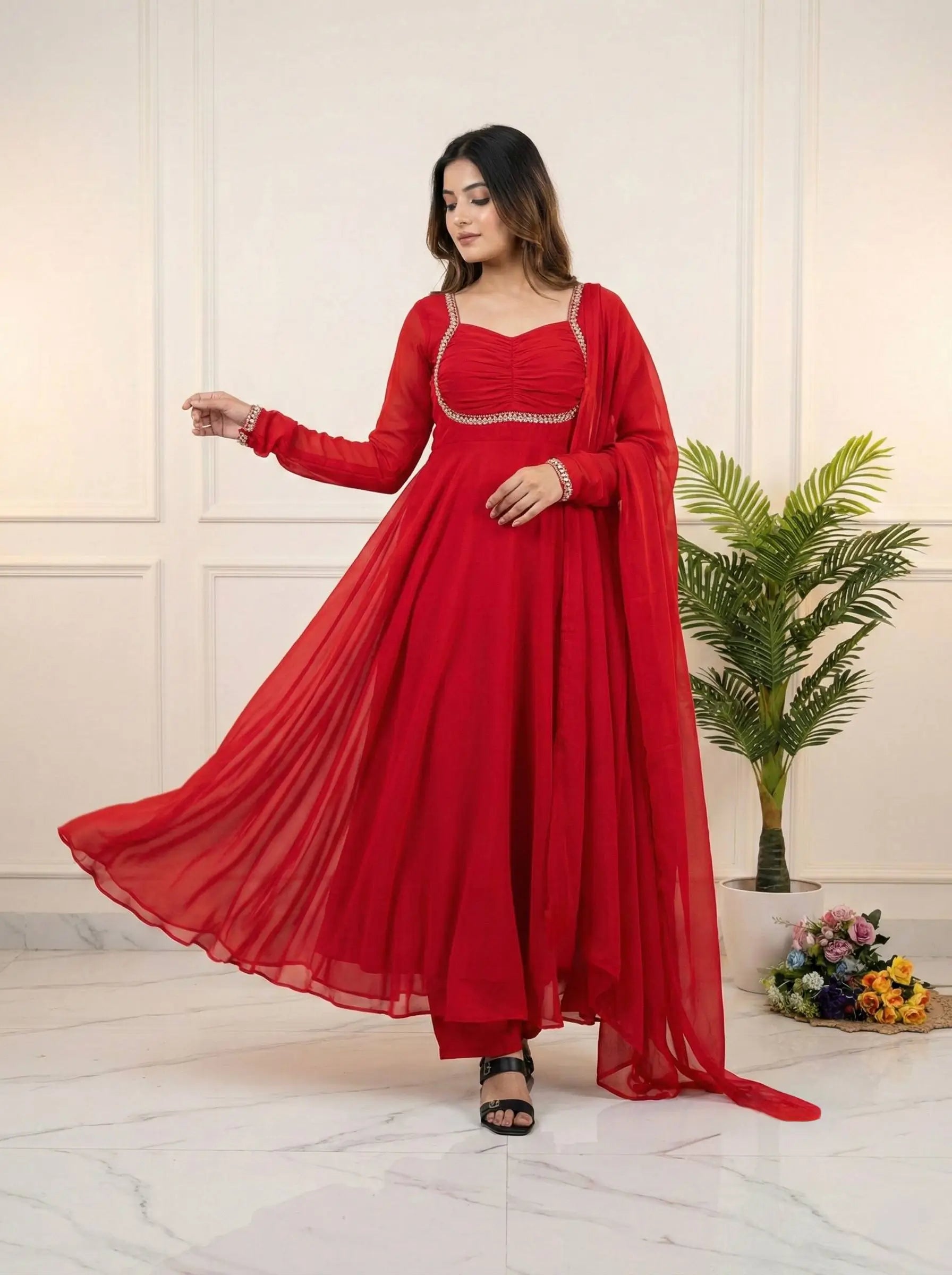 Elegant Solid Flared Anarkali Suit Set with Dupatta & Bottom | Festive & Party Wear | Available in 6 Colors