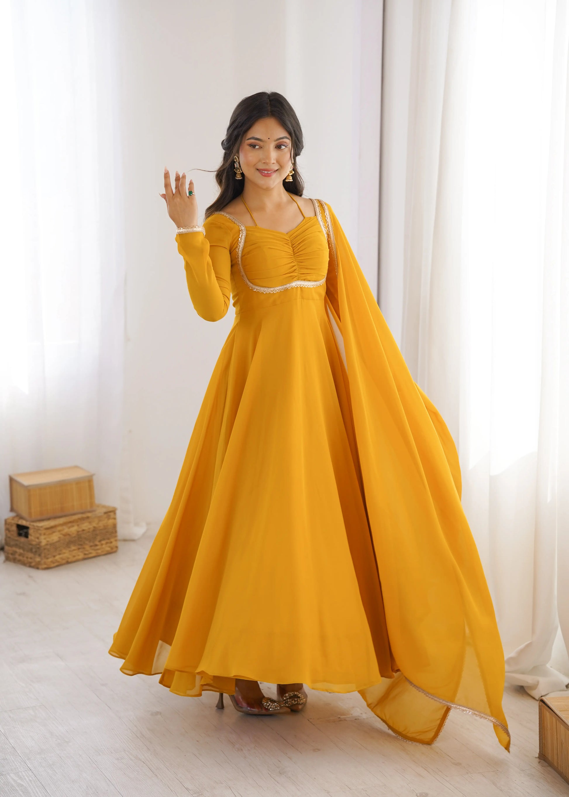 Elegant Solid Flared Anarkali Suit Set with Dupatta & Bottom | Festive & Party Wear | Available in 6 Colors