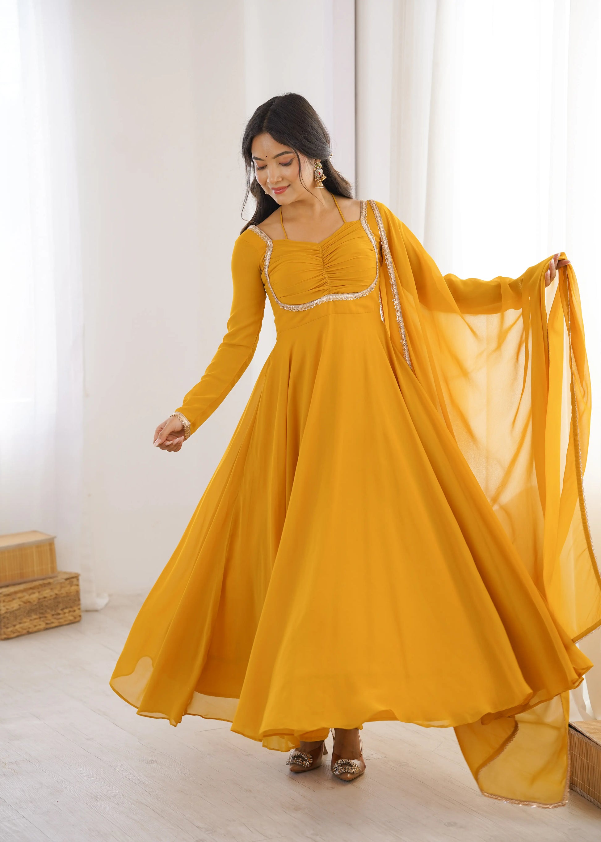 Elegant Solid Flared Anarkali Suit Set with Dupatta & Bottom | Festive & Party Wear | Available in 6 Colors
