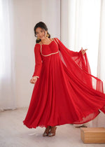 Elegant Solid Flared Anarkali Suit Set with Dupatta & Bottom | Festive & Party Wear | Available in 6 Colors